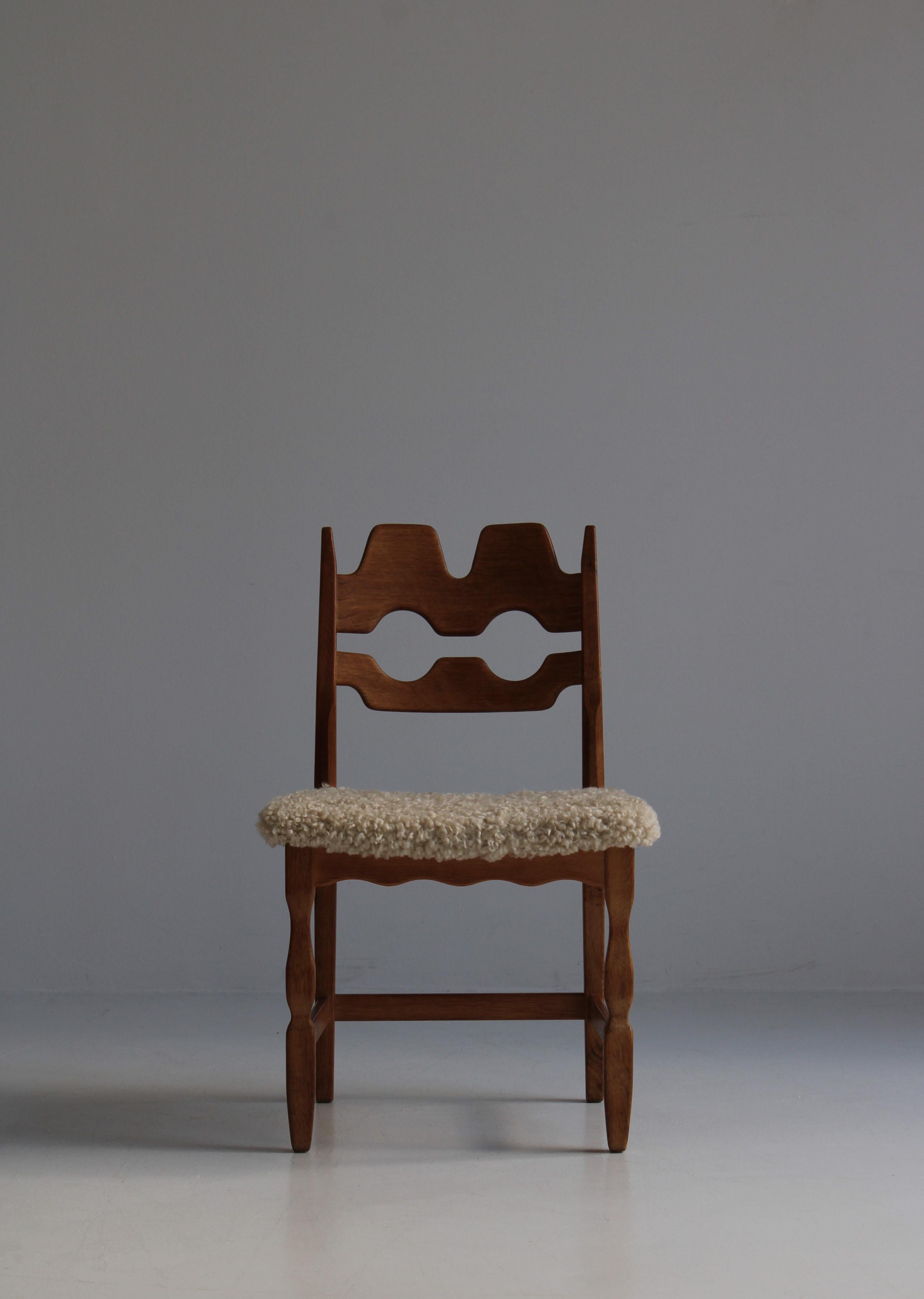 Set of 10 Razor Blade Dining Chairs by Henry Kjærnulf, Sheepskin & Oak, Denmark 1