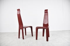 Set of 10 Red Leather Dining Chairs, 1970s