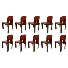 Set of 10 Red Lether 121 Chairs, Afra & Tobia Scarpa, Cassina, Italy, 1967