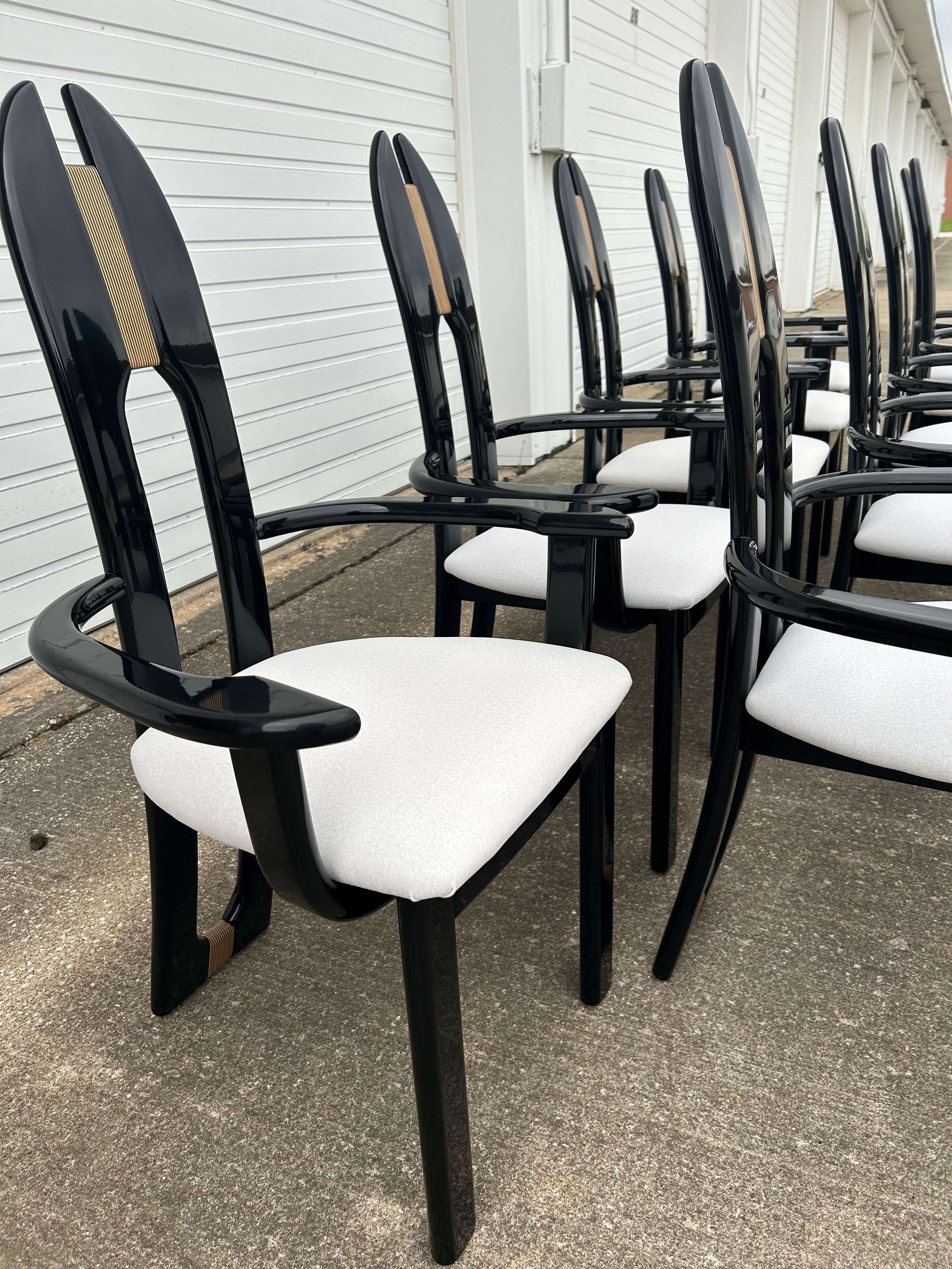 Set of 10 Reupholstered Italian Avant Garde Dining Armchairs For Sale 8