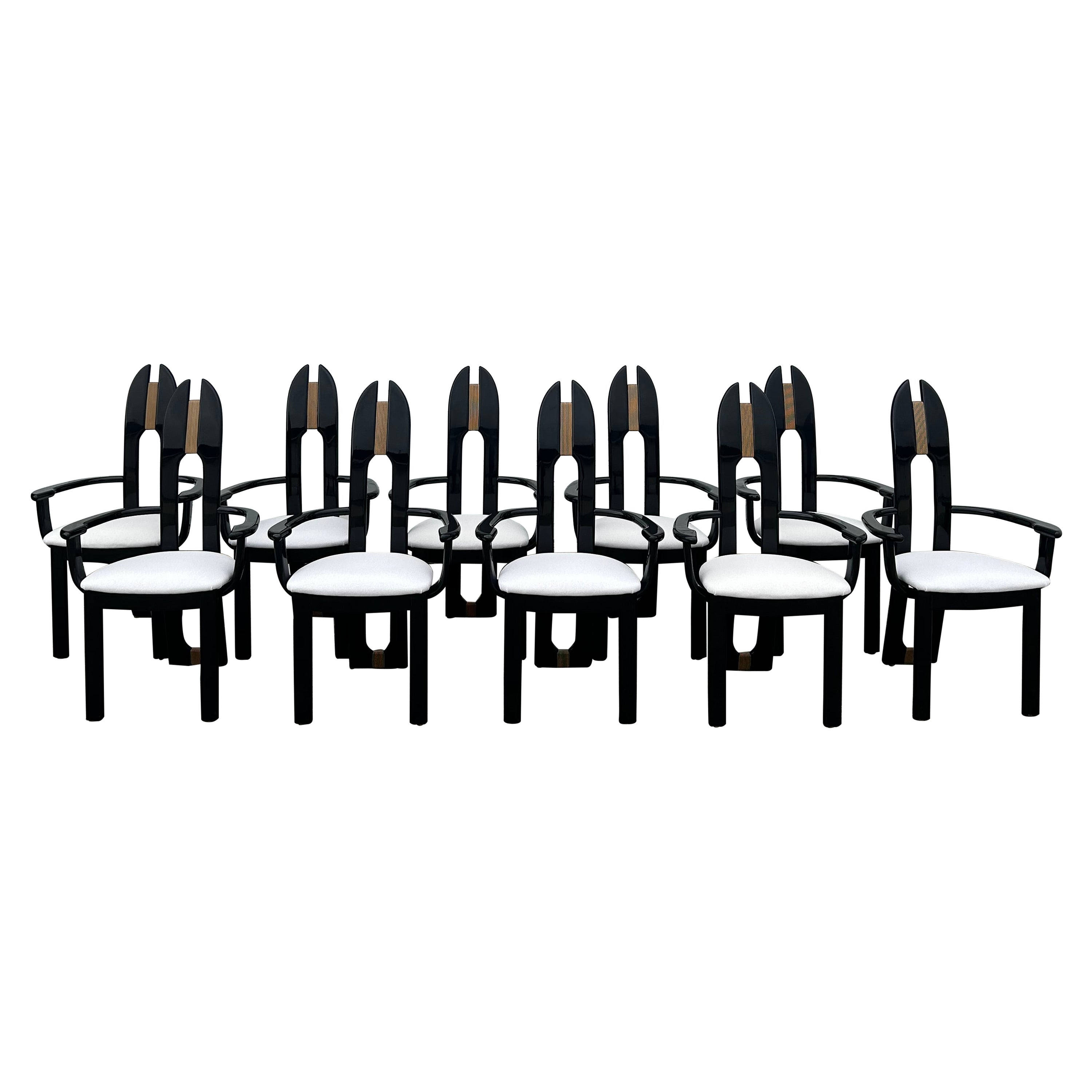 Ensemble de 10 fauteuils de salle à manger italiens d'Avant Garde, retapissés