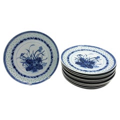 Set of 10 Rice Ware Dinner Plates, Chinese export, circa 1900-1925