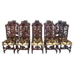 Antique Set of 10 richly carved chairs, France, around 1870. After renovation.