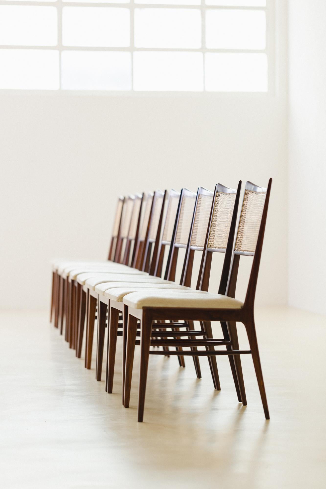 Set of 10 Rosewood and Cane Dining Chairs, Unknown Designer, 1950s For Sale 3