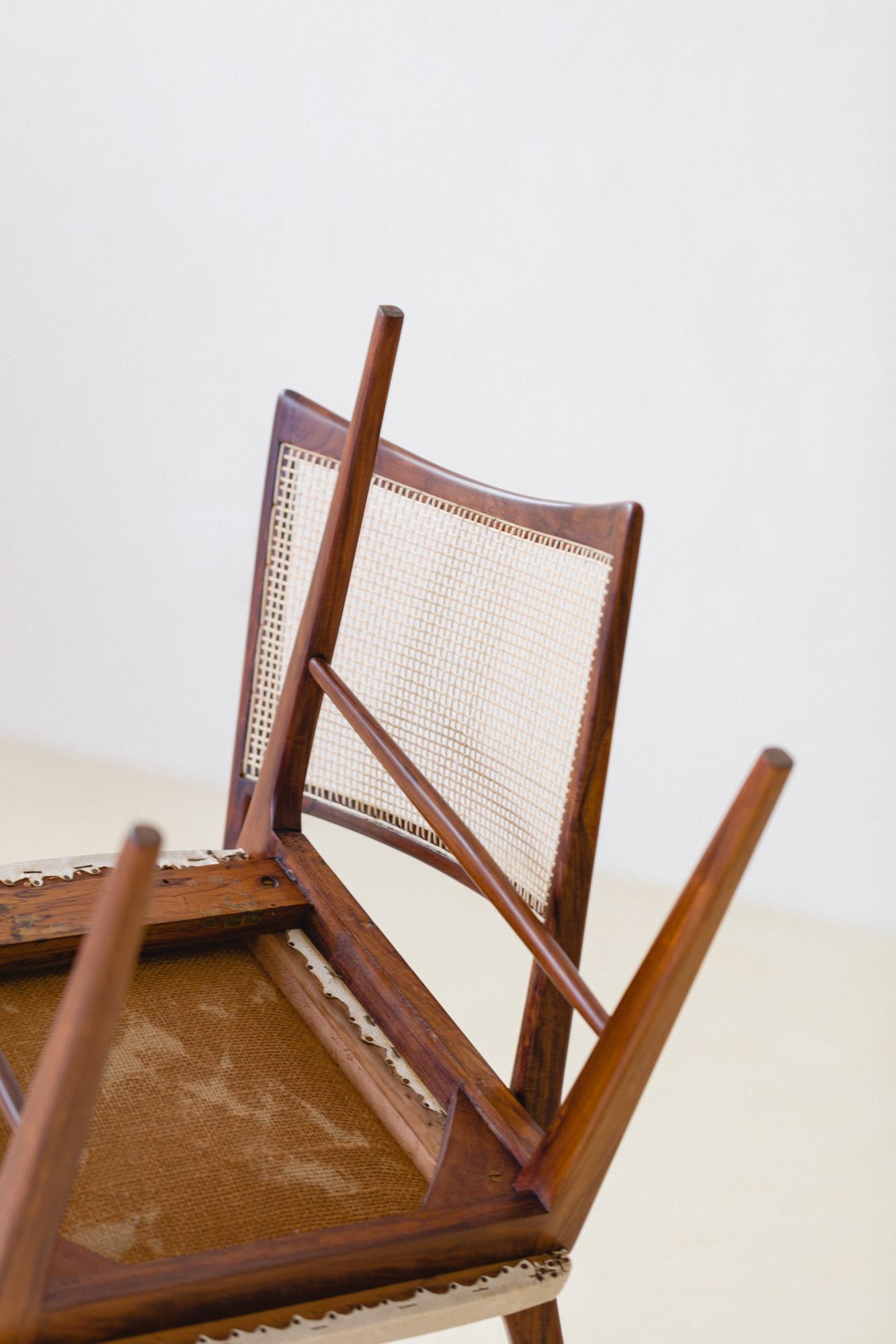 Set of 10 Rosewood and Cane Dining Chairs, Unknown Designer, 1950s For Sale 7