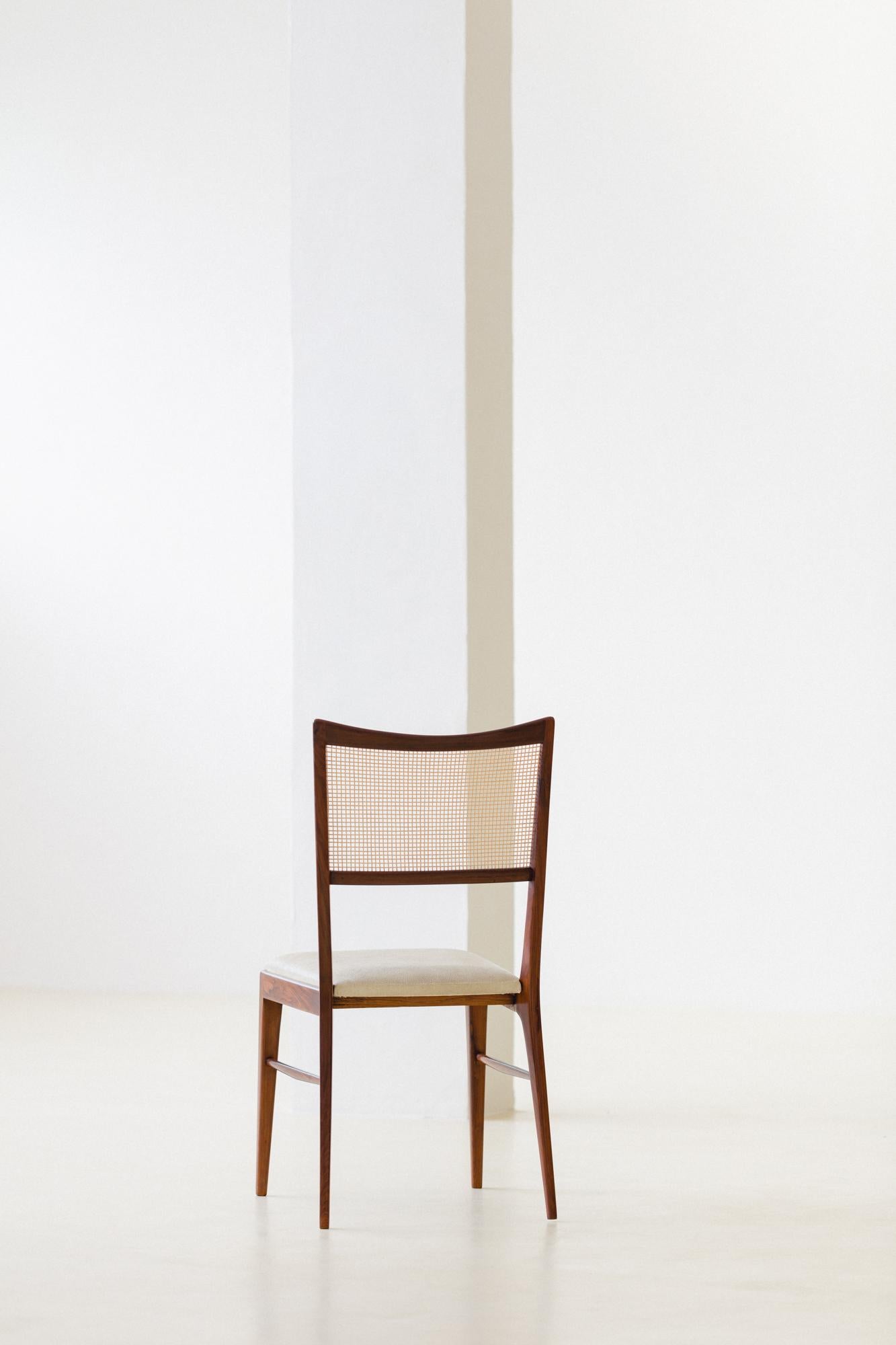 Mid-20th Century Set of 10 Rosewood and Cane Dining Chairs, Unknown Designer, 1950s For Sale