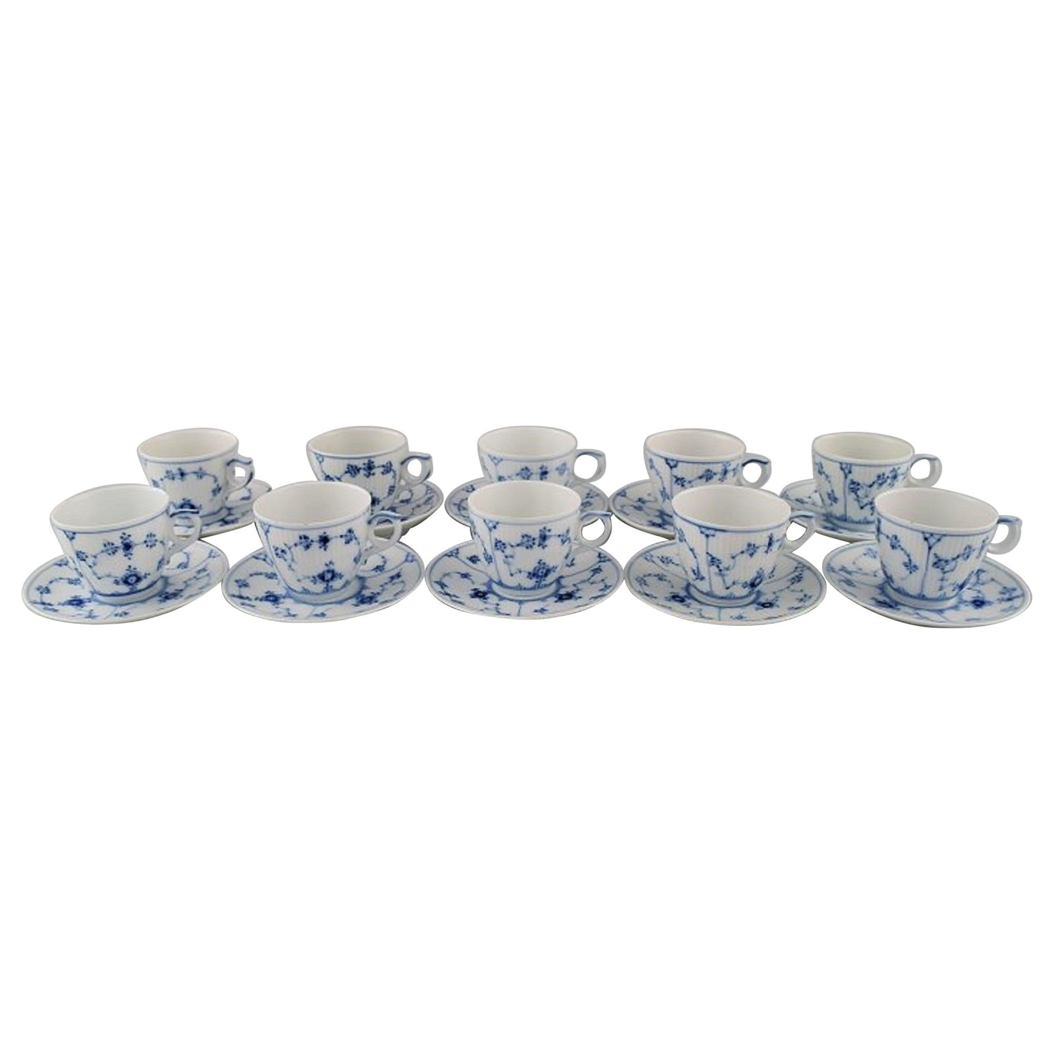 Set of 10 Royal Copenhagen Blue Fluted Plain Espresso/ Mocha Cups with Saucers