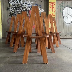 Set of 10 "S45" or "Chlacc" Vintage Solid Elm Dining Chairs by Pierre Chapo