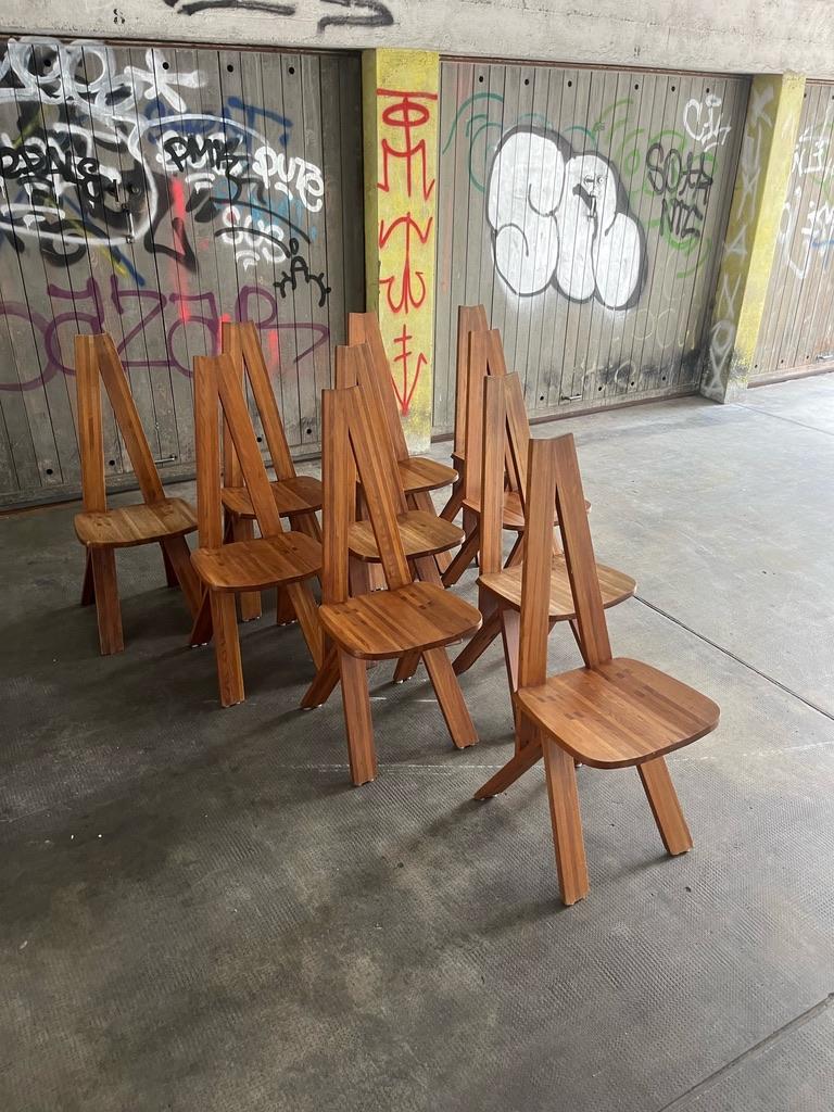 Set di 10 sedie da pranzo in olmo massiccio vintage 