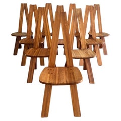 Set di 10 sedie da pranzo in olmo massiccio vintage "S45" o "Chlacc" di Pierre Chapo