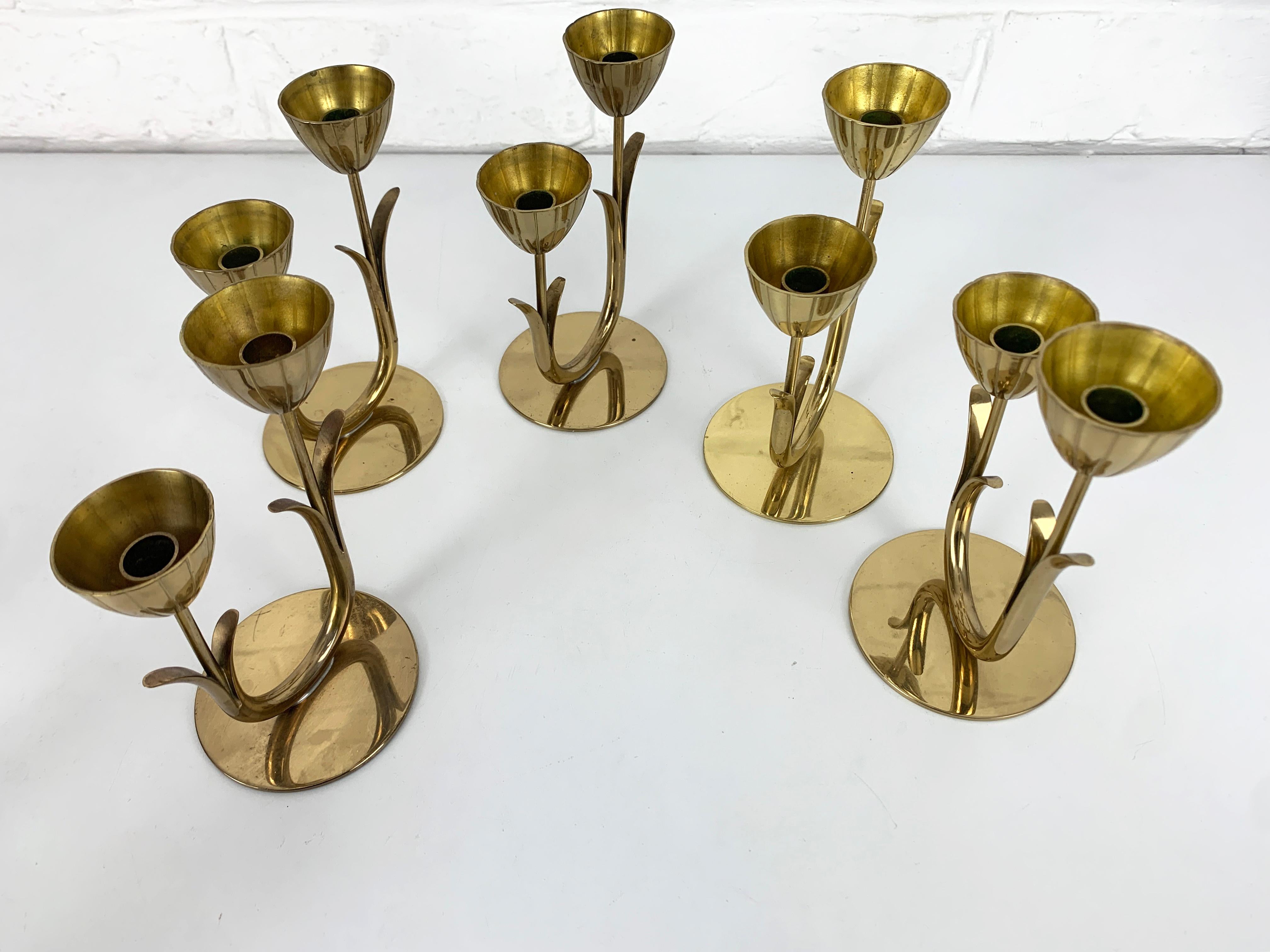 Set of 10 Brass Scandinavian Candlesticks, Gunnar Ander Ystad Metall Sweden 1950 For Sale 4