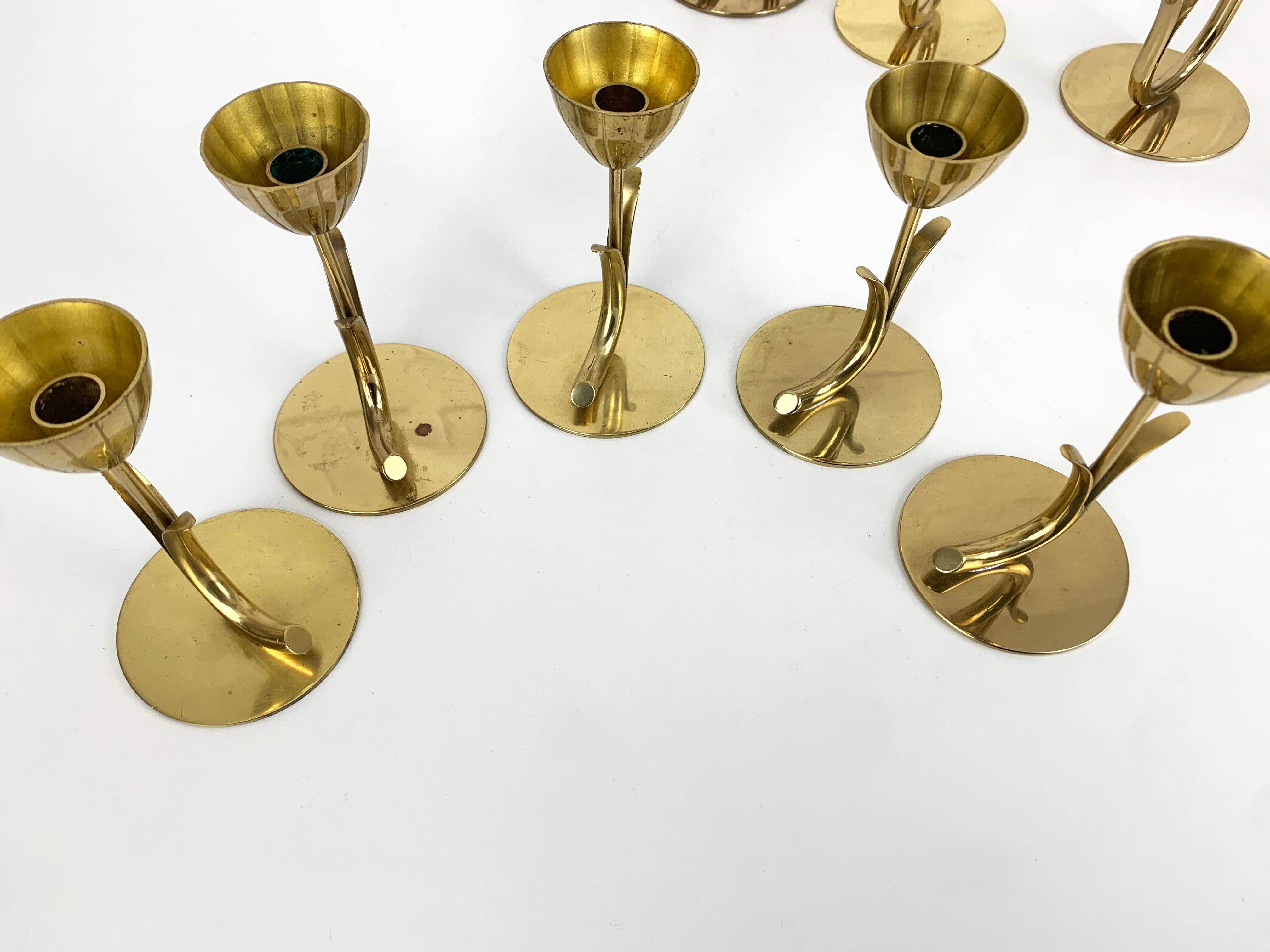 Set of 10 Brass Scandinavian Candlesticks, Gunnar Ander Ystad Metall Sweden 1950 For Sale 5
