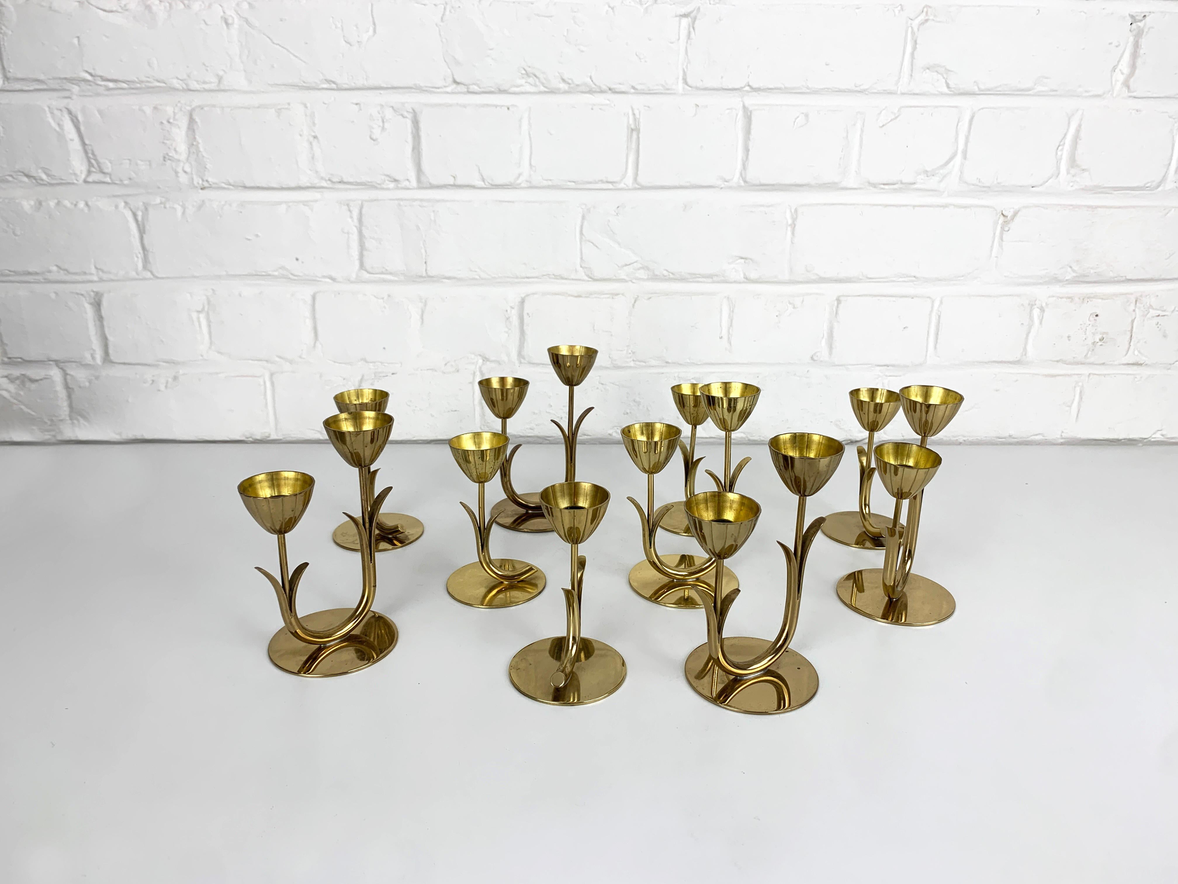 Set of 10 Brass Scandinavian Candlesticks, Gunnar Ander Ystad Metall Sweden 1950 For Sale 1