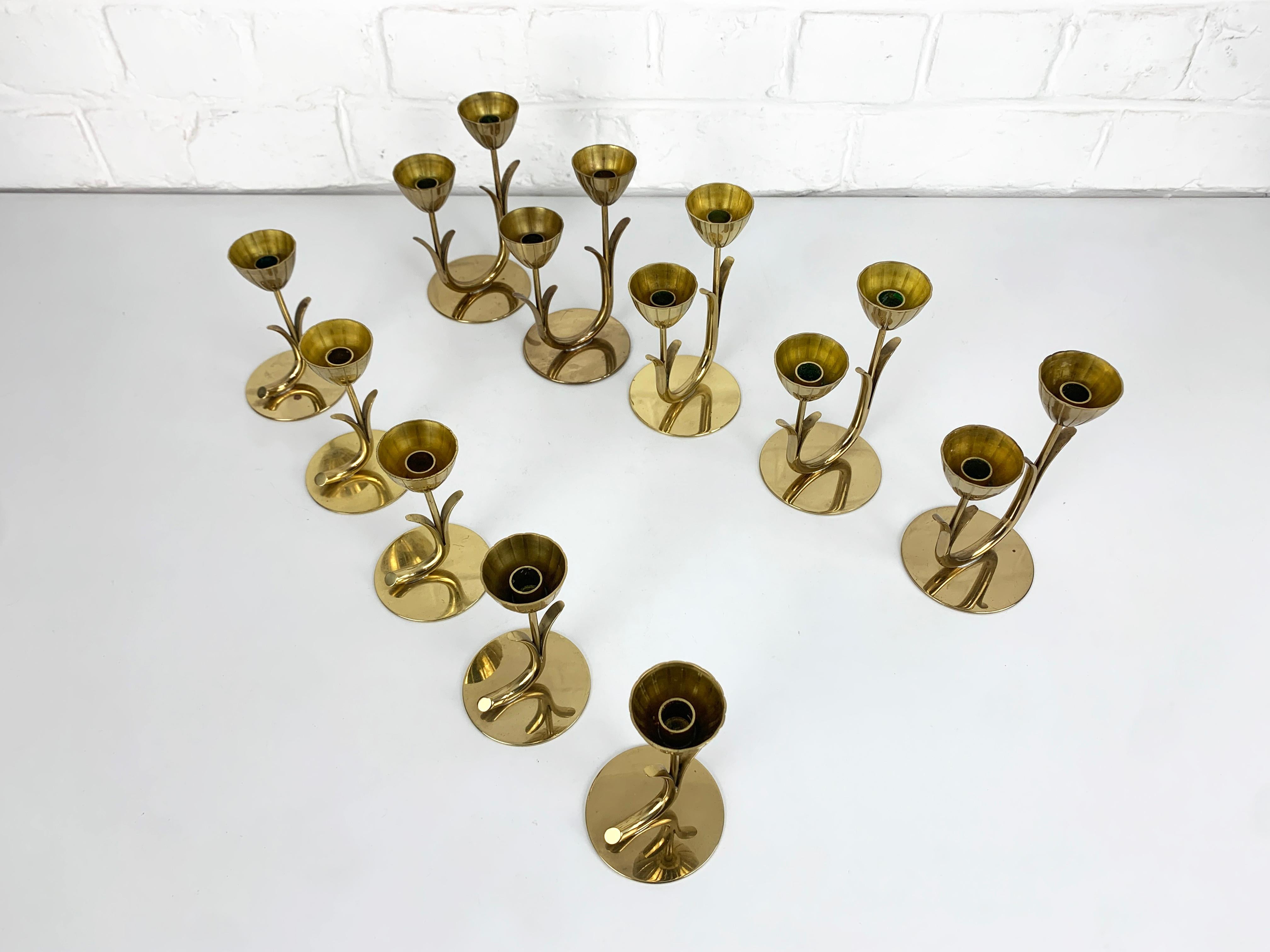 Set of 10 Brass Scandinavian Candlesticks, Gunnar Ander Ystad Metall Sweden 1950 For Sale 2