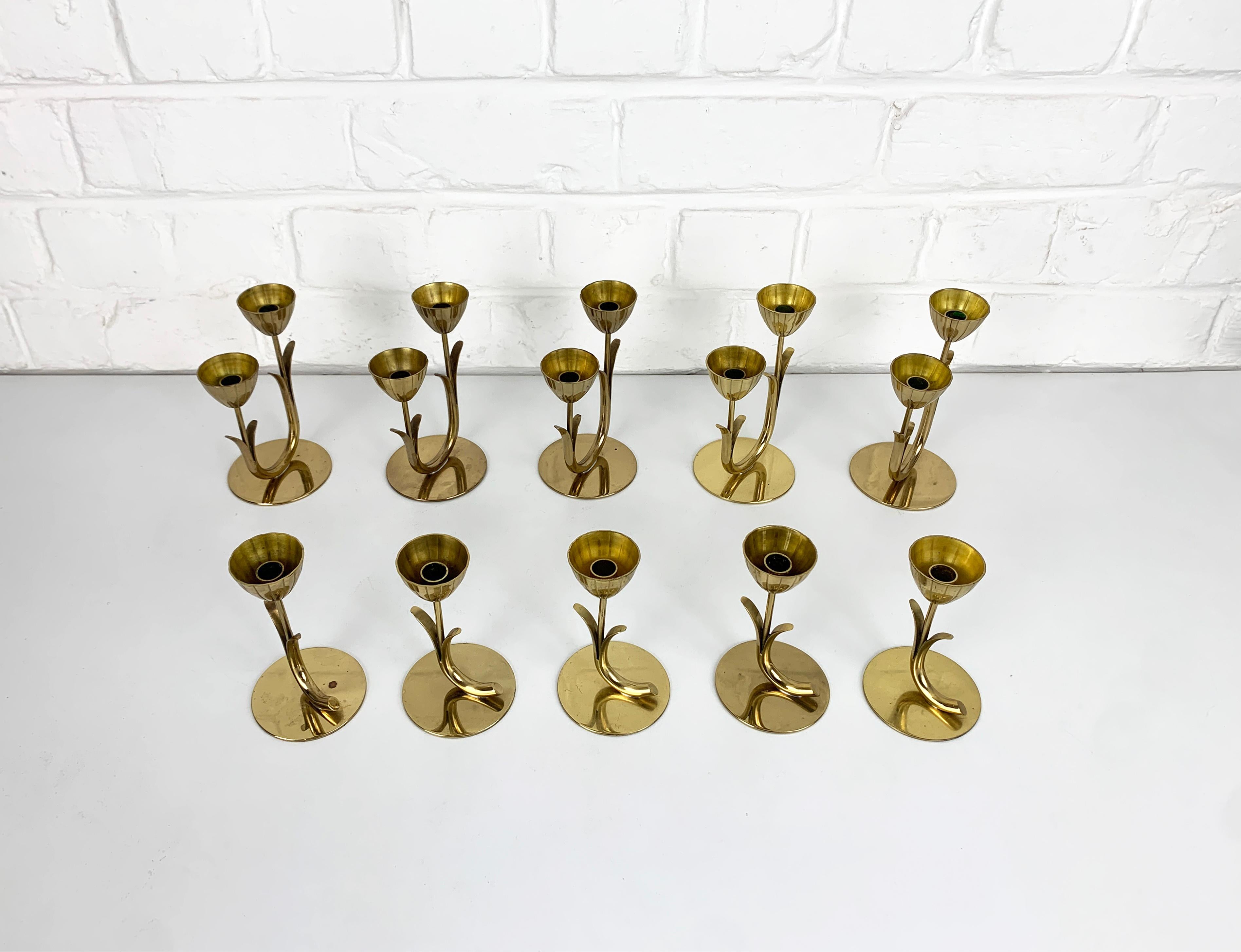 Set of 10 Brass Scandinavian Candlesticks, Gunnar Ander Ystad Metall Sweden 1950 For Sale 3