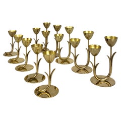 Set of 10 Brass Scandinavian Candlesticks, Gunnar Ander Ystad Metall Sweden 1950