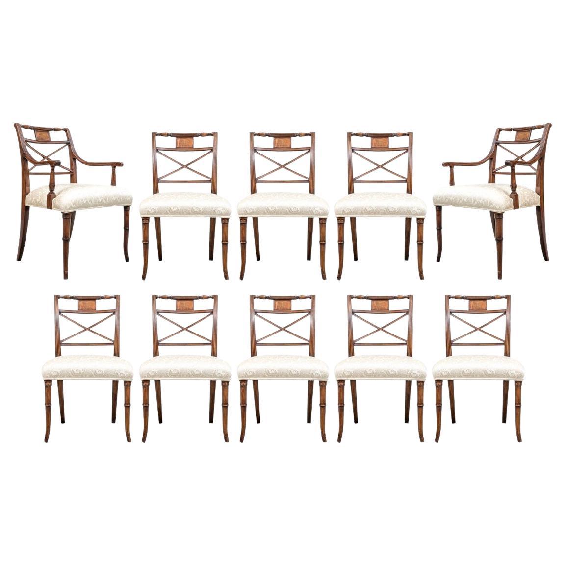 Set Of 10 Sheraton Style Dining Chairs Attributed to Baker