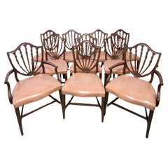 Set of 10 Sheridan Style English Mahogany Dining Chairs