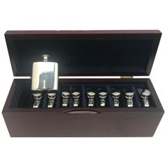Set of 10 Silver Plate Flasks in a Fitted Wooden Box