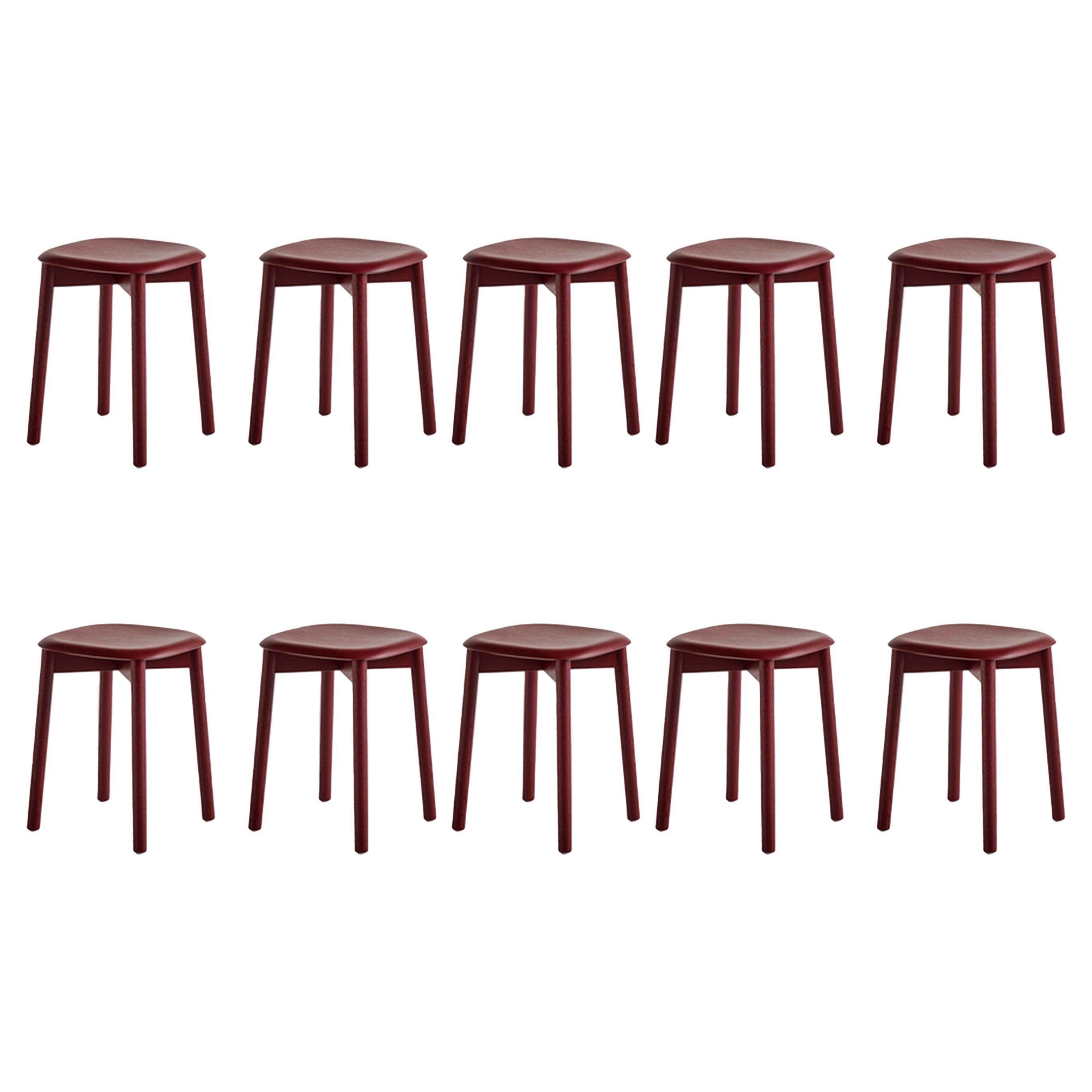 Set of 10 Soft Edge72 Stools, Fall Red by Iskos-Berlin for Hay