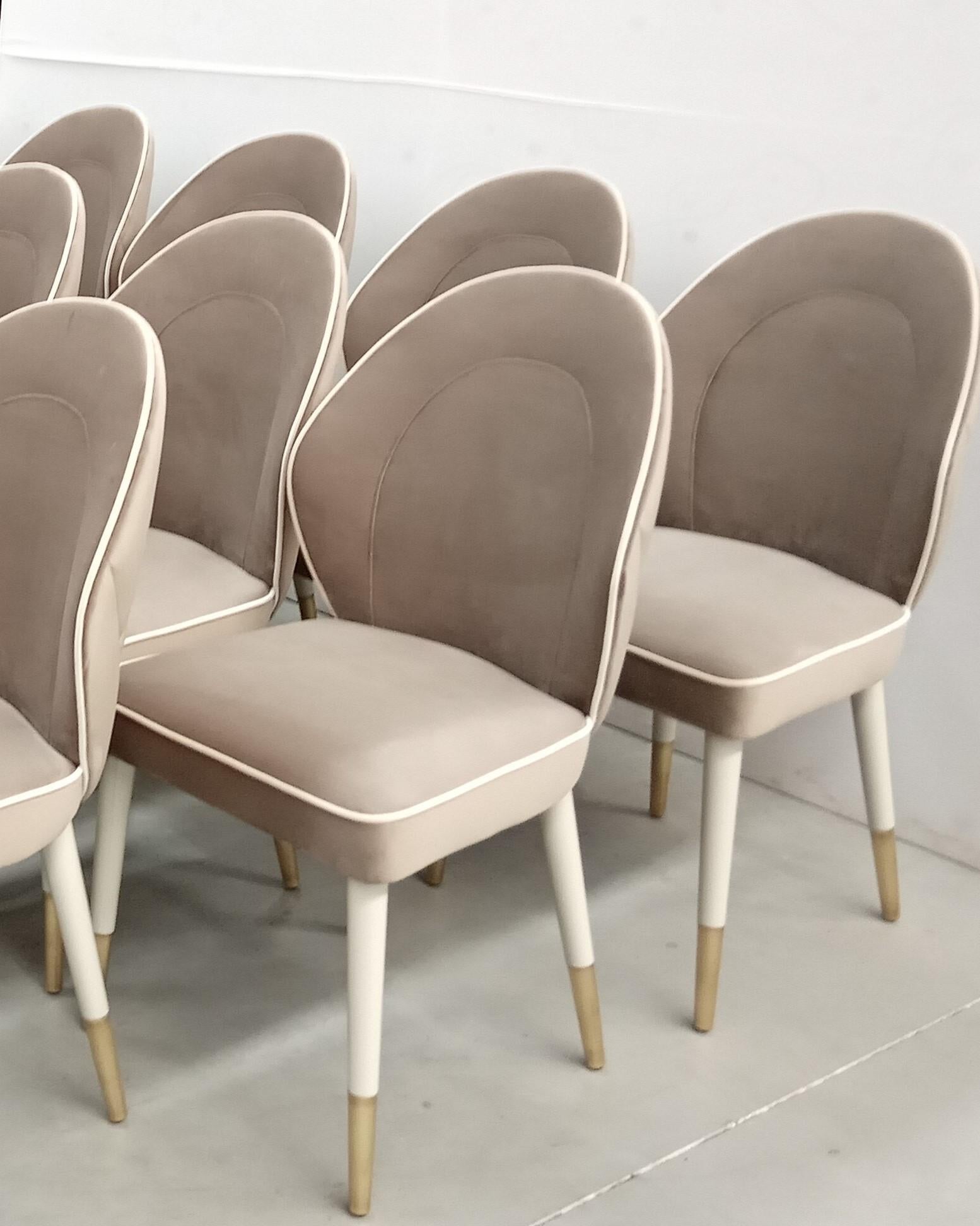 Modern Set of 10 Sophia Dining Chair with Beautiful Back Details and Brushed Brass Tips