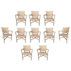 Set of 10 Spanish Hand Woven Wicker & Wood Chairs