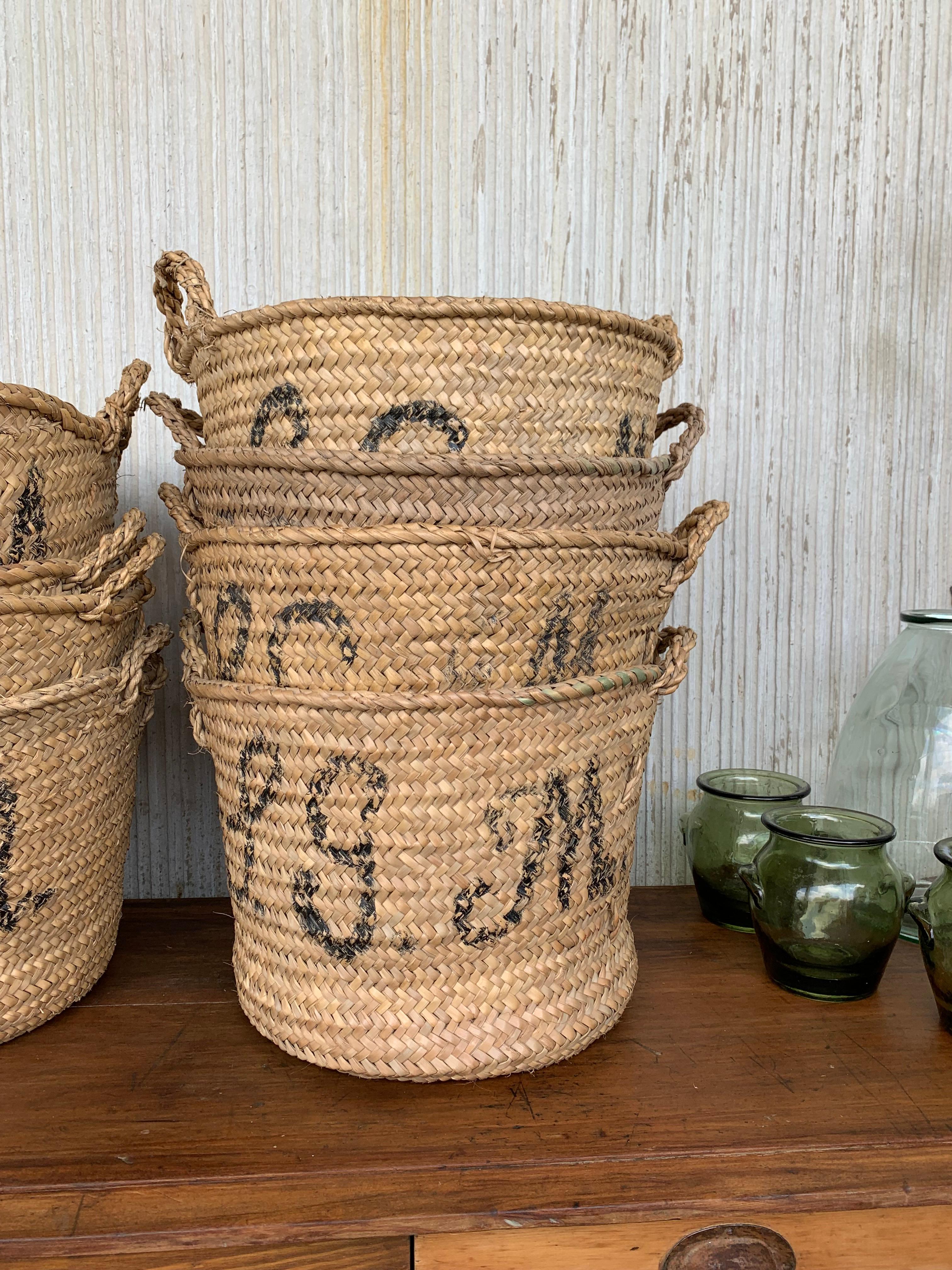 Spanish Colonial Set of 10 Spanish Woven Wicker Olive Grape Harvest Basket