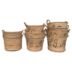Set of 10 Spanish Woven Wicker Olive Grape Harvest Basket