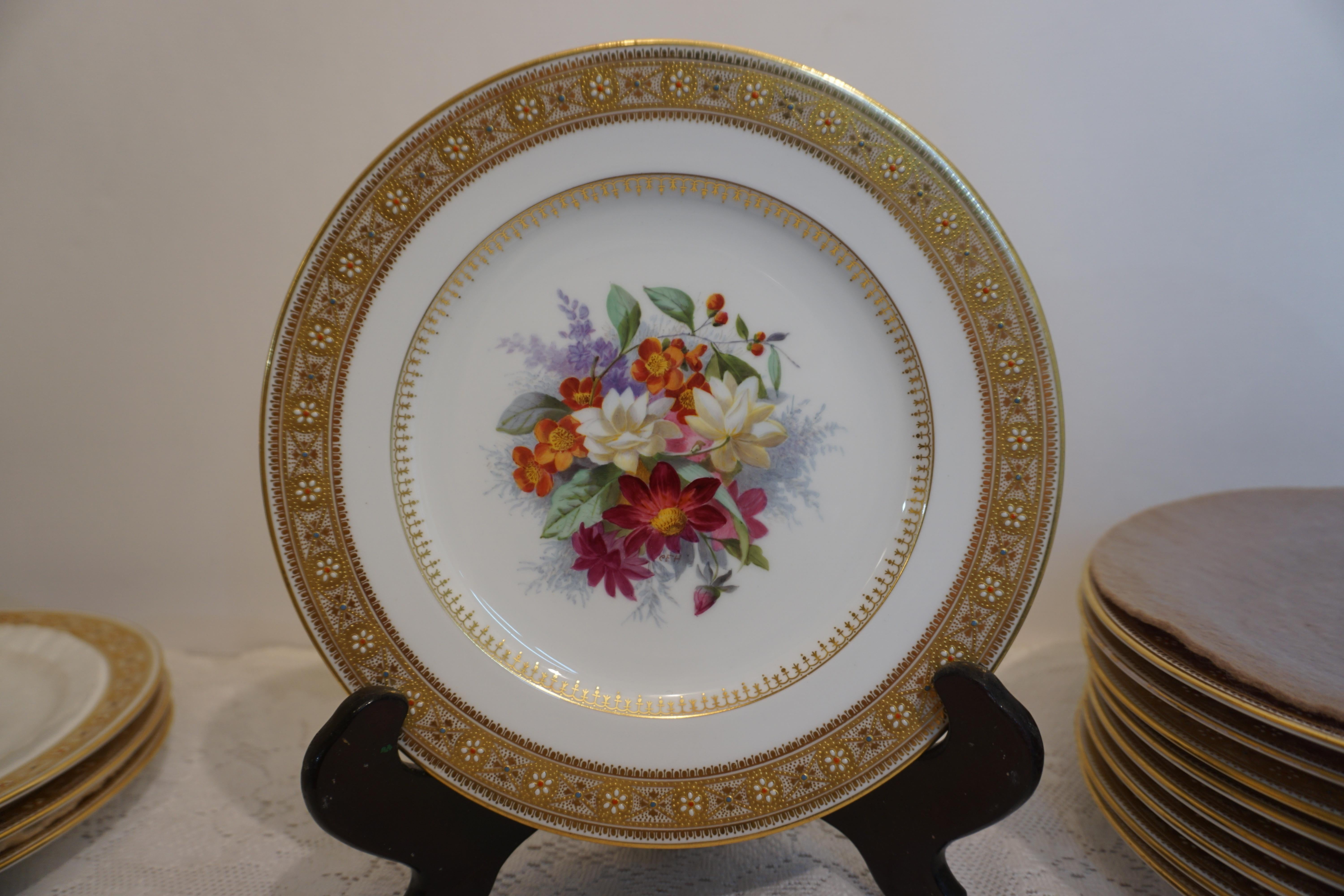 Set of 10 Spode Made for Tiffany Dessert Plates Signed by Renown Artist Hurten 2