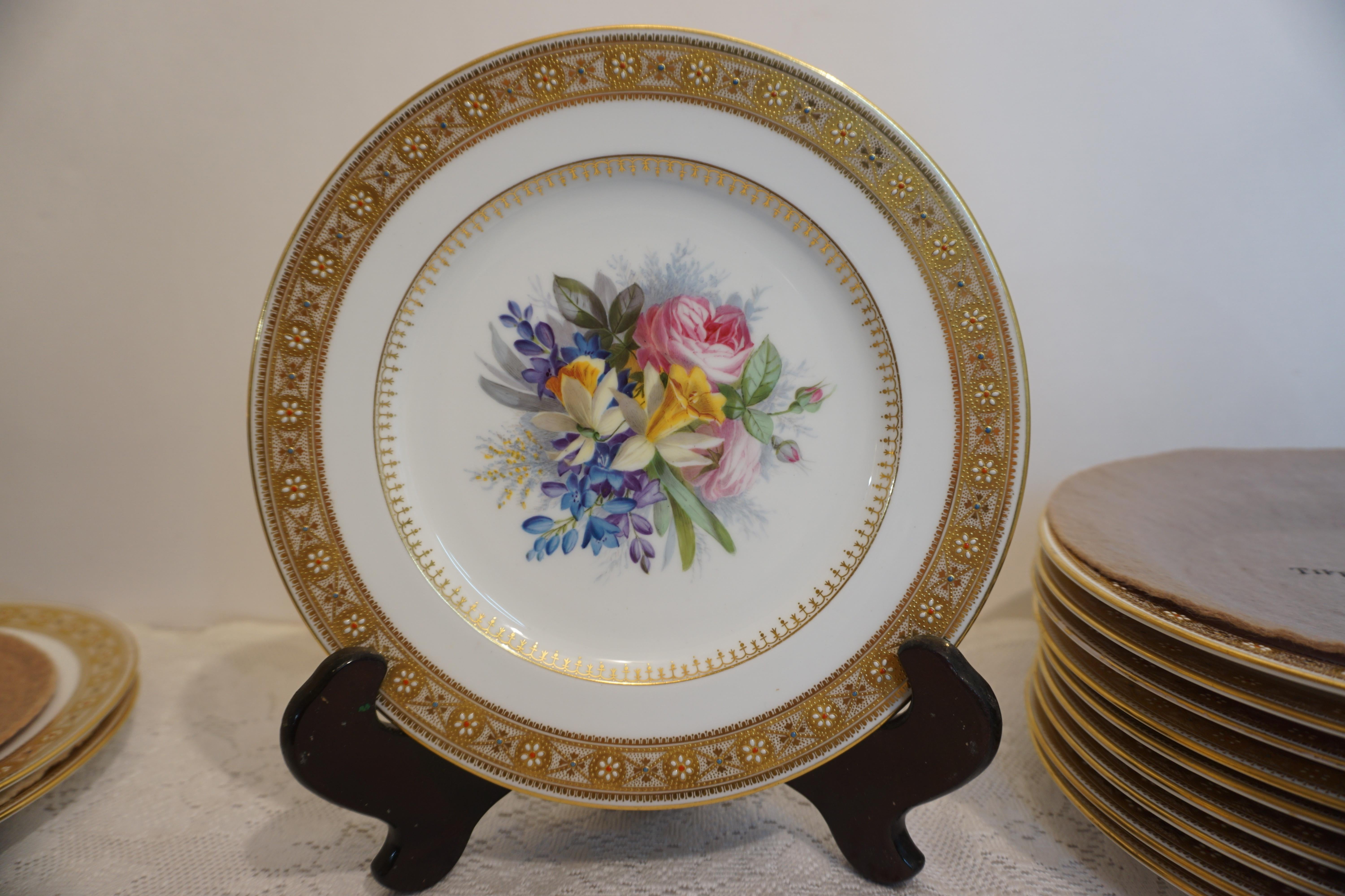 Set of 10 Spode Made for Tiffany Dessert Plates Signed by Renown Artist Hurten 3
