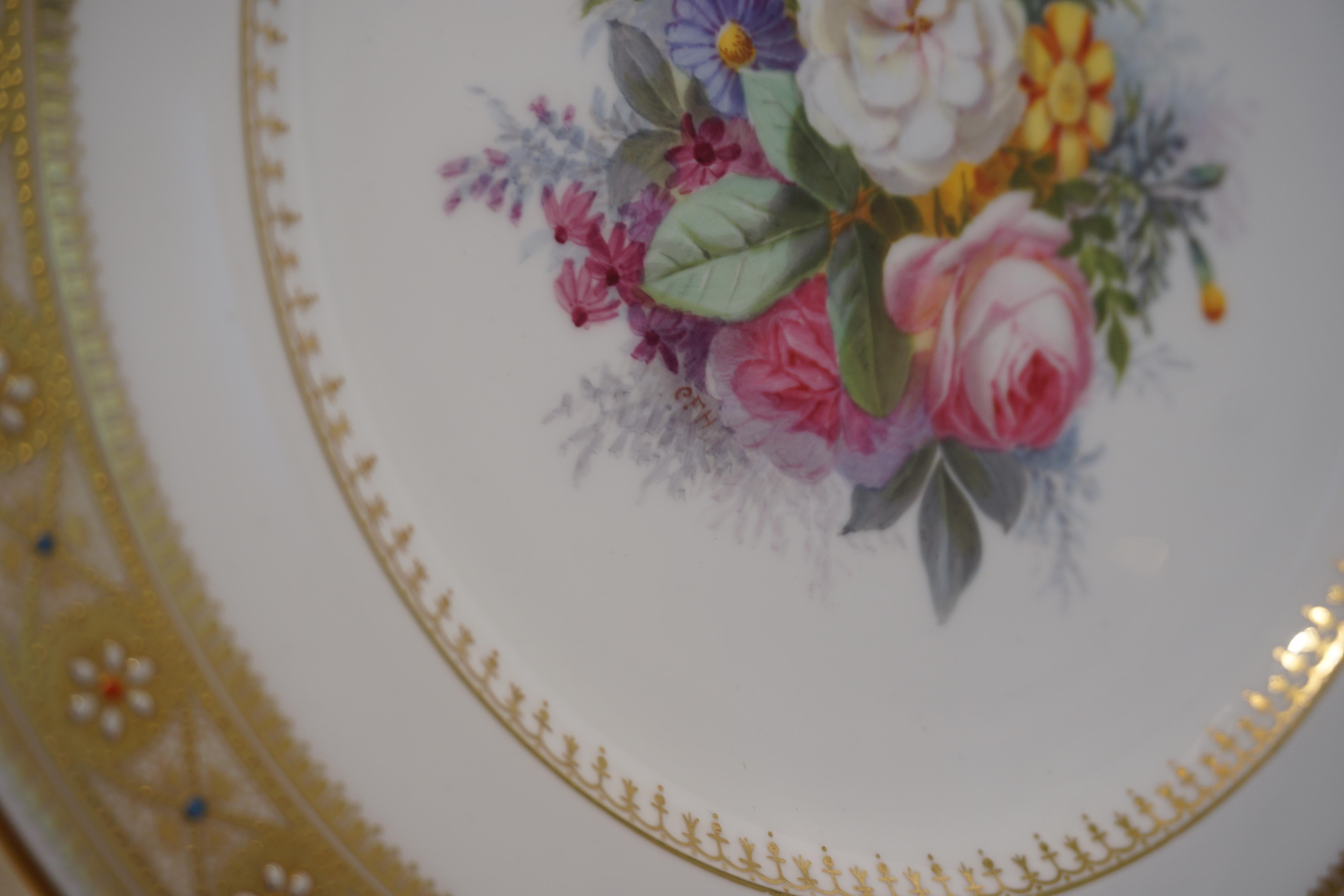 Set of 10 Spode Made for Tiffany Dessert Plates Signed by Renown Artist Hurten 4