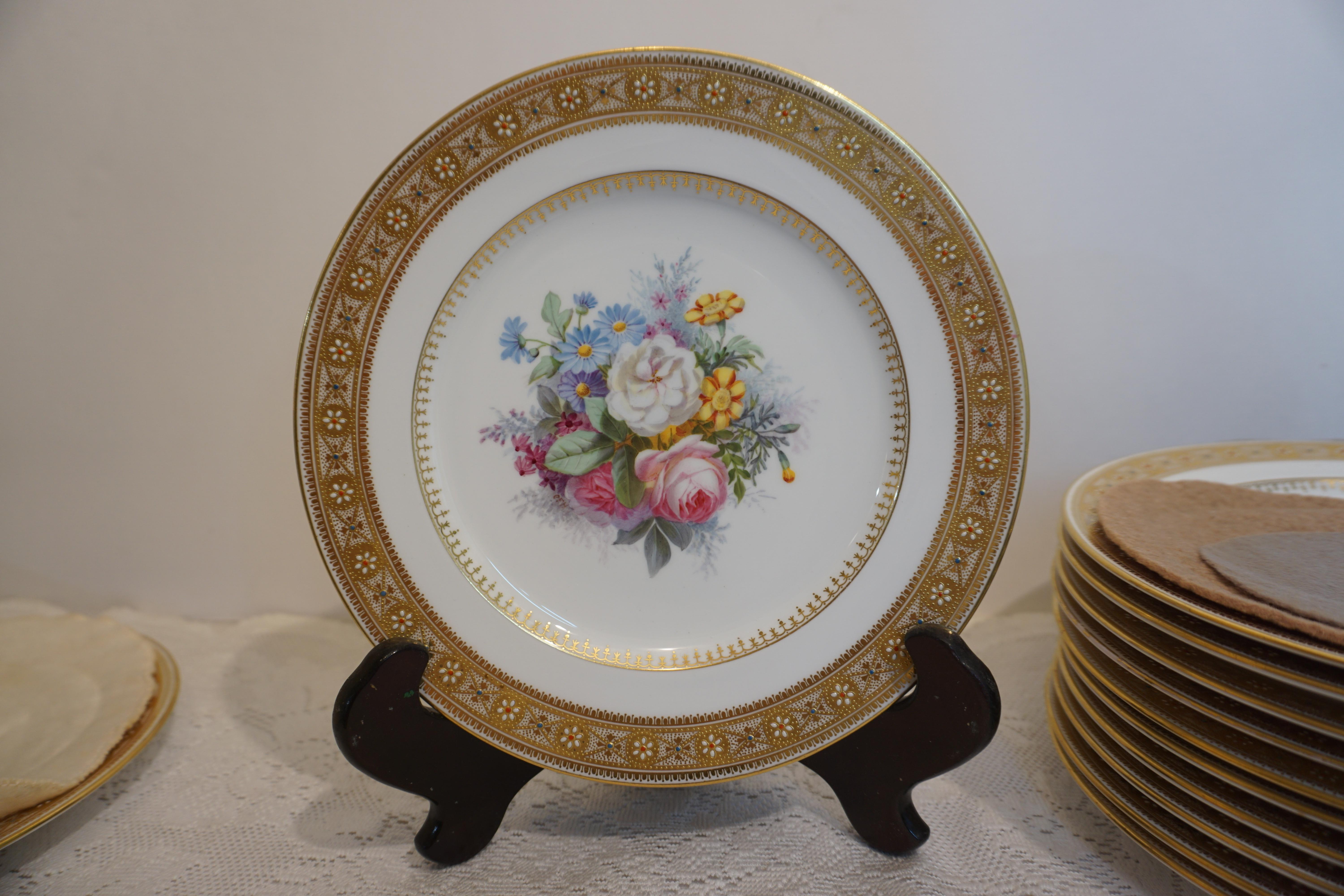 Set of 10 Spode Made for Tiffany Dessert Plates Signed by Renown Artist Hurten 7