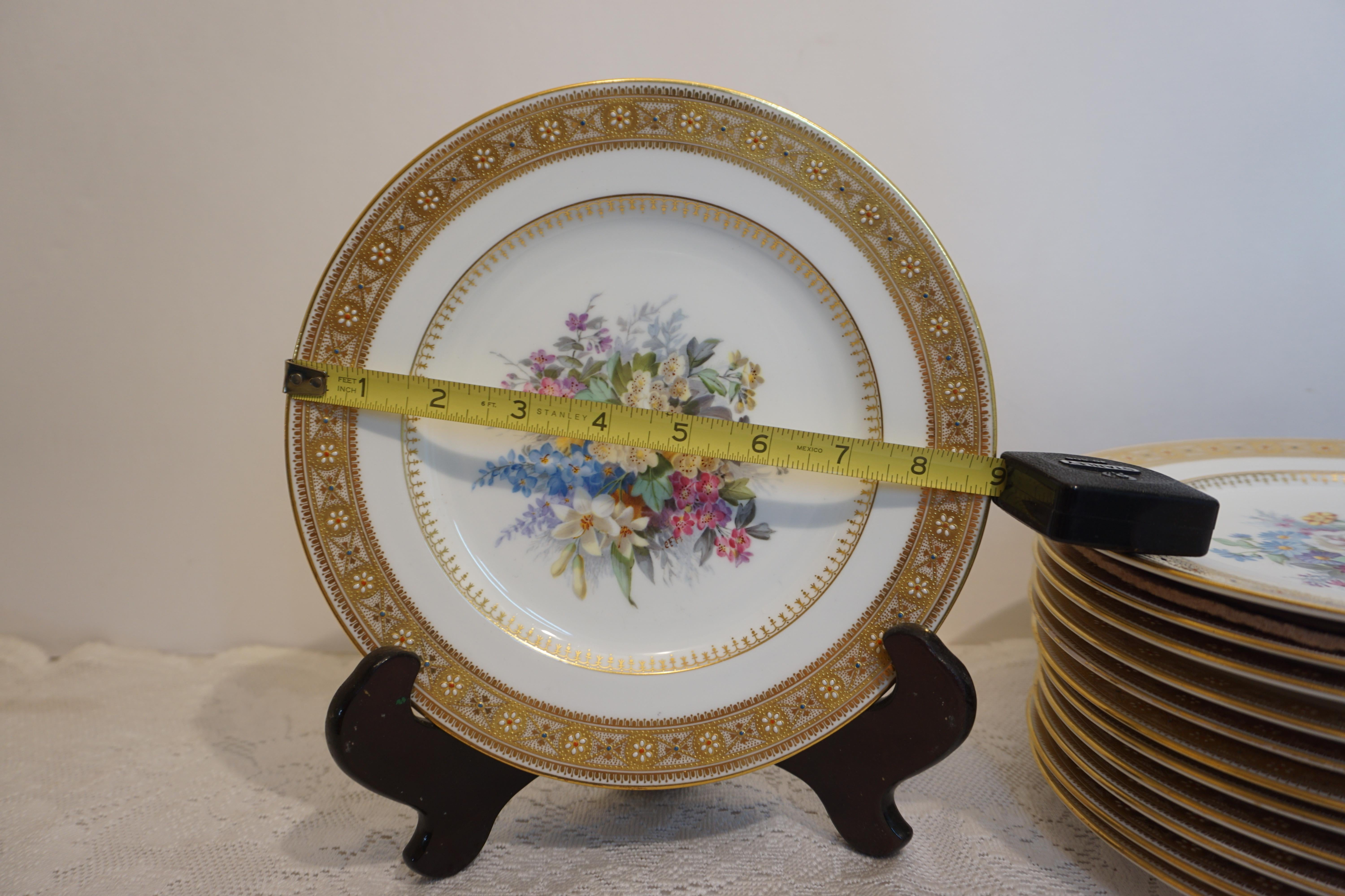 Set of 10 Spode Made for Tiffany Dessert Plates Signed by Renown Artist Hurten 8