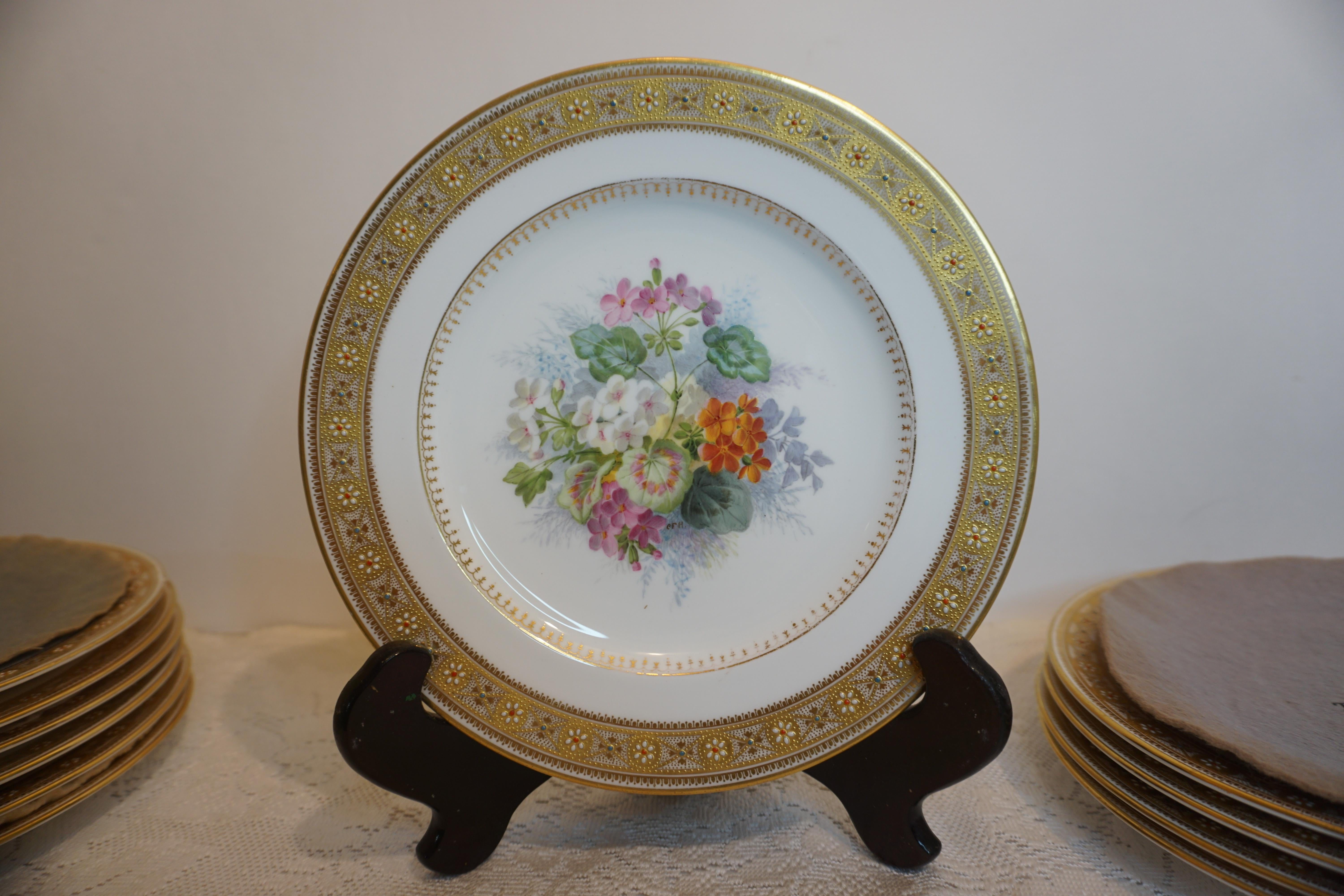 Porcelain Set of 10 Spode Made for Tiffany Dessert Plates Signed by Renown Artist Hurten