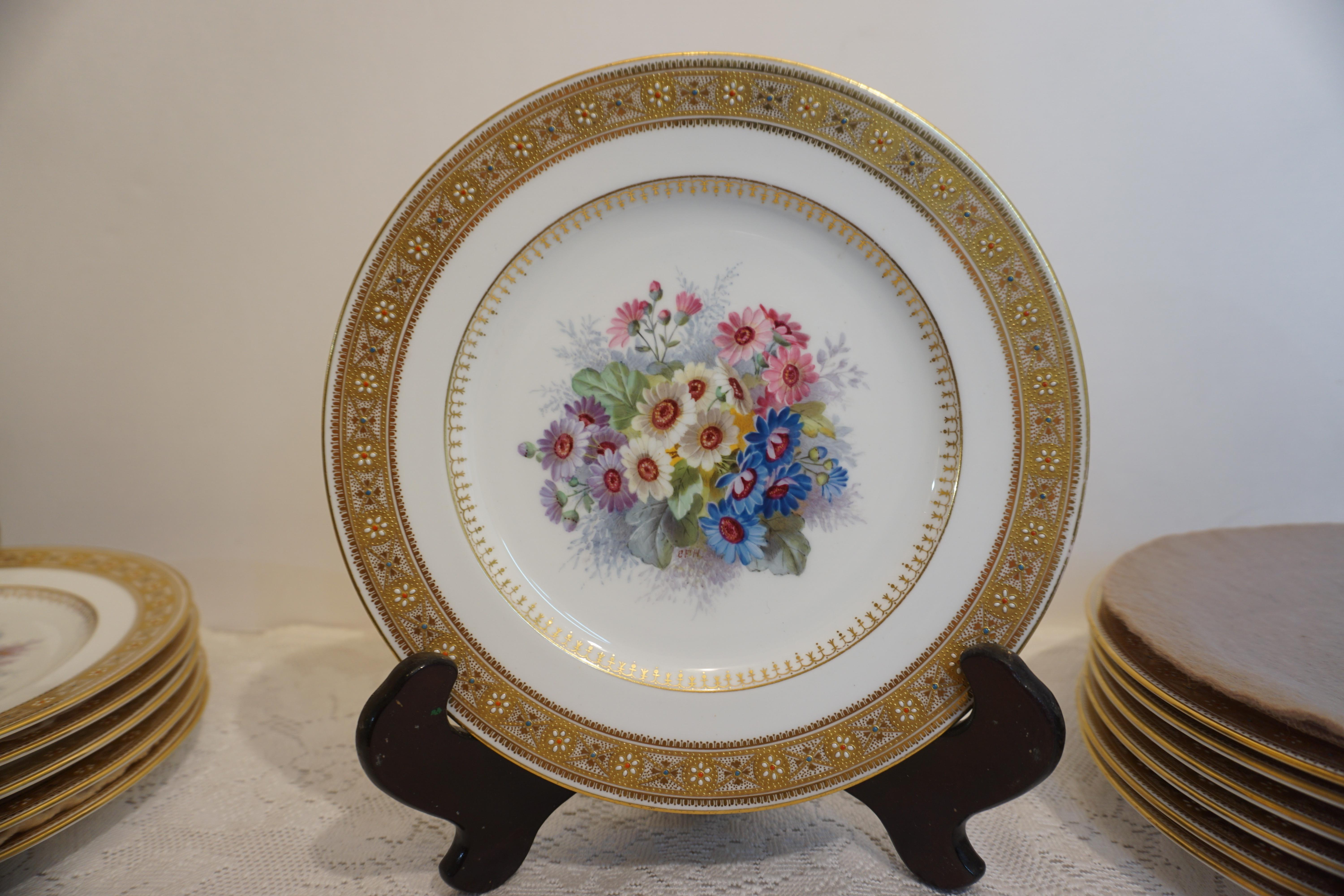 Set of 10 Spode Made for Tiffany Dessert Plates Signed by Renown Artist Hurten 1