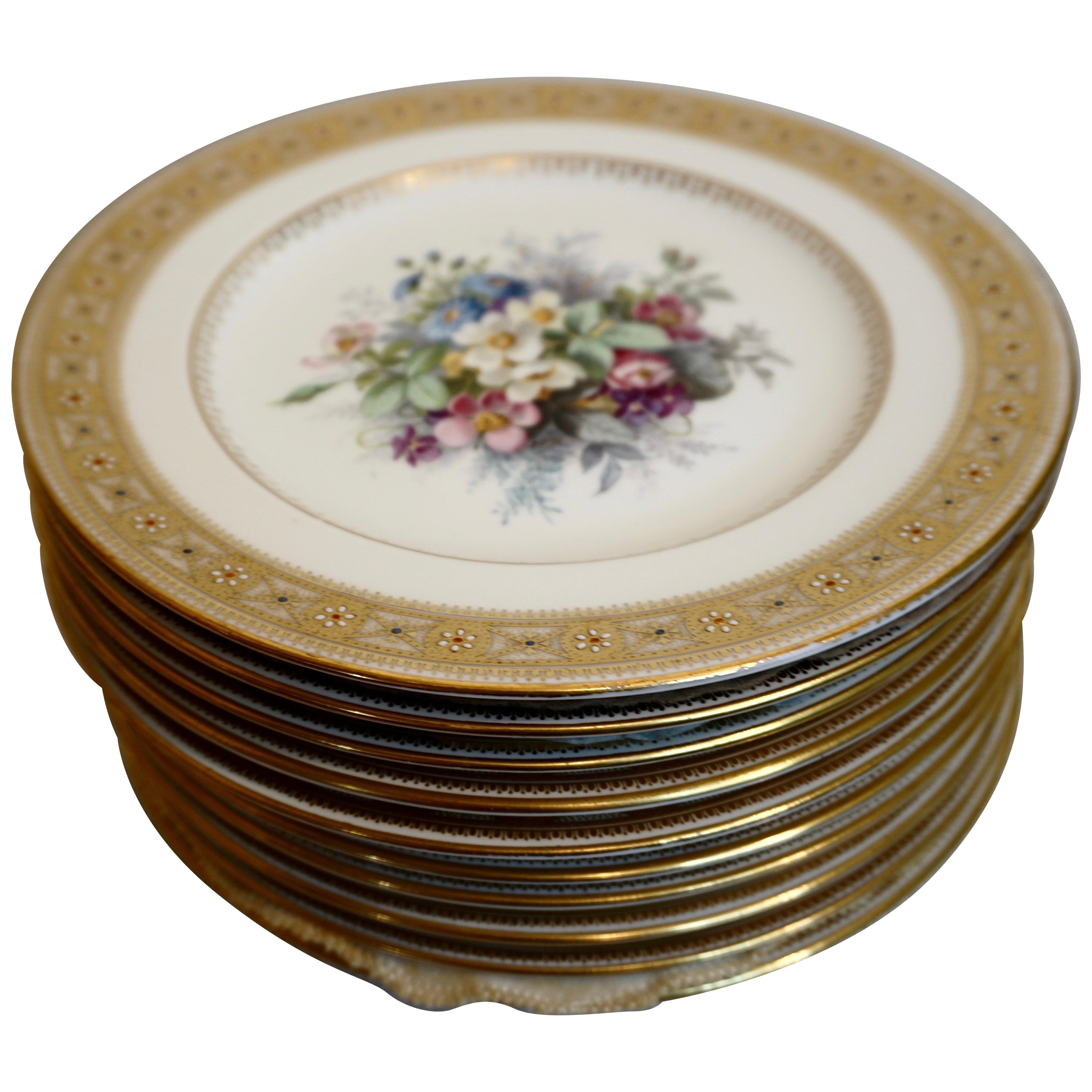 Set of 10 Spode Made for Tiffany Dessert Plates Signed by Renown Artist Hurten