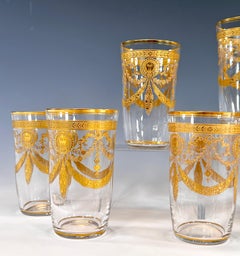 Set of 10 St Louis Congress Hand Blown Crystal Gilt Highballs Tumblers