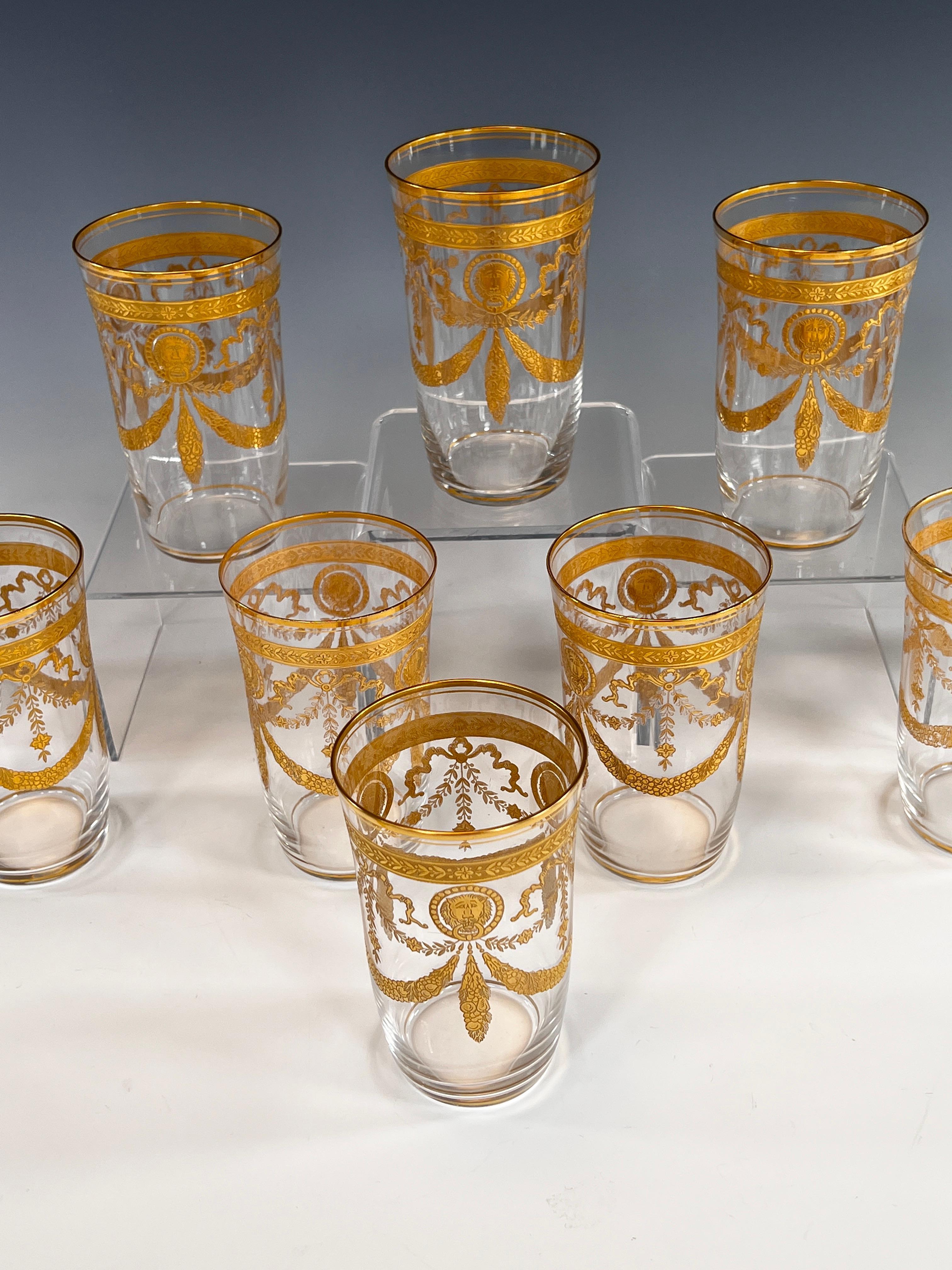 Dorato Set di 10 bicchieri Highballs in cristallo dorato soffiato a mano del Congresso di St. Louis Crystal in vendita