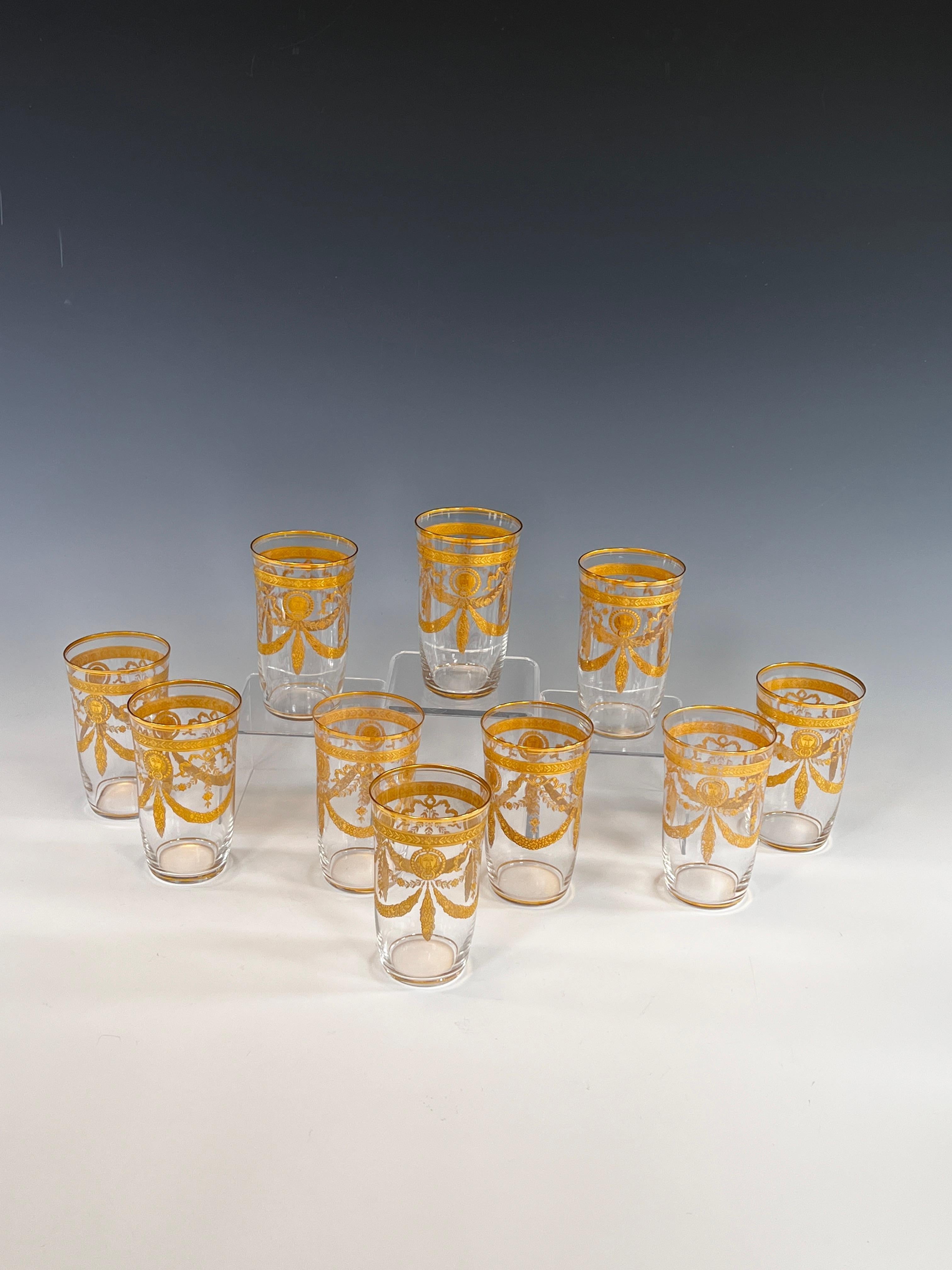 Set di 10 bicchieri Highballs in cristallo dorato soffiato a mano del Congresso di St. Louis Crystal In condizioni buone in vendita a Great Barrington, MA