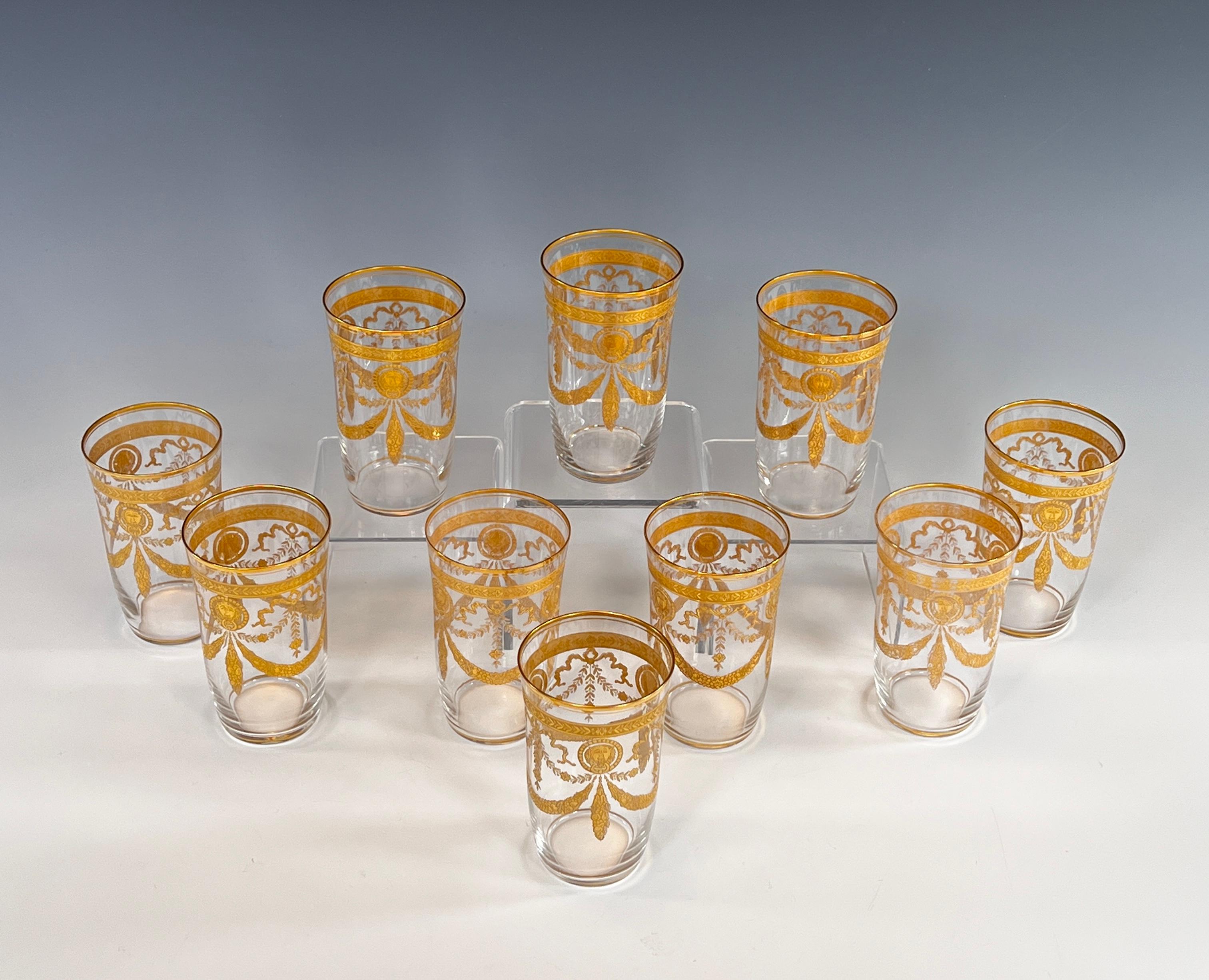 Inizio XX secolo Set di 10 bicchieri Highballs in cristallo dorato soffiato a mano del Congresso di St. Louis Crystal in vendita