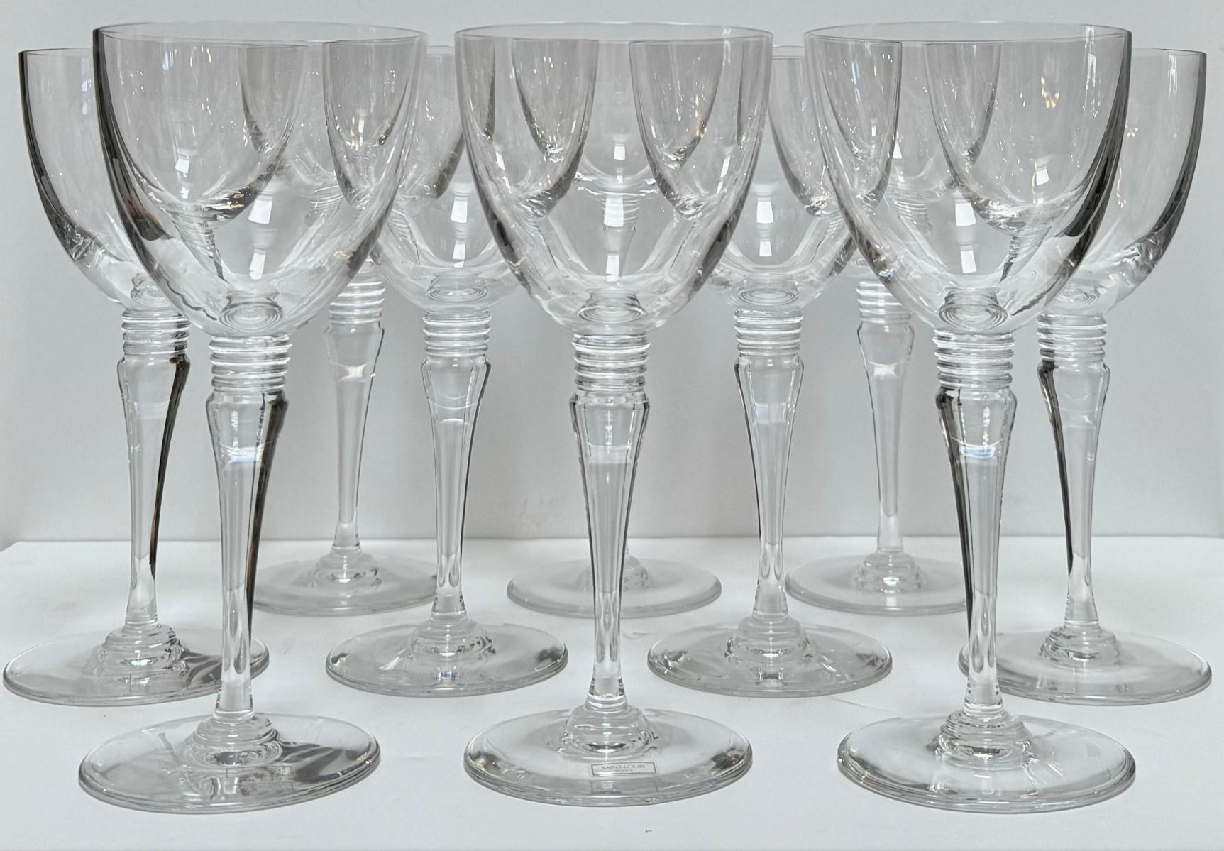 Set von 10 französischen Kristall-Wasserkelchen aus St. Louis - Grand Lieu (Art déco) im Angebot