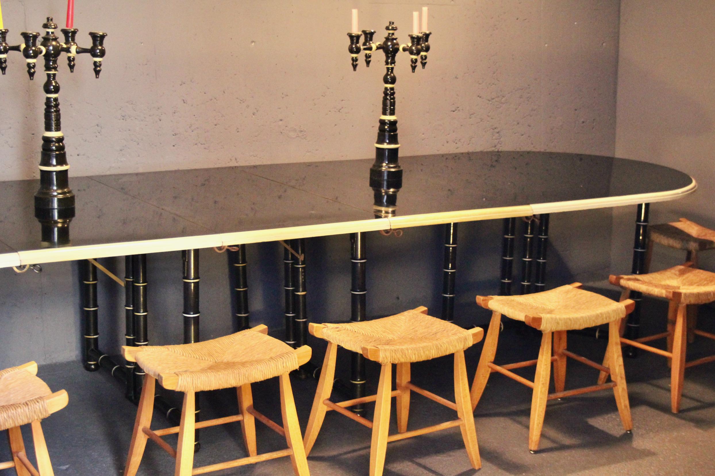 Set of 10 French straw stools 