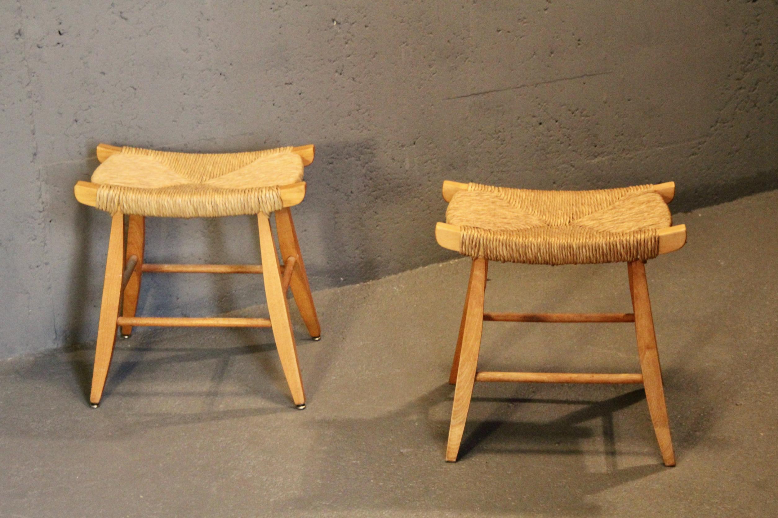 Paglia Set di 10 sgabelli francesi in paglia in vendita