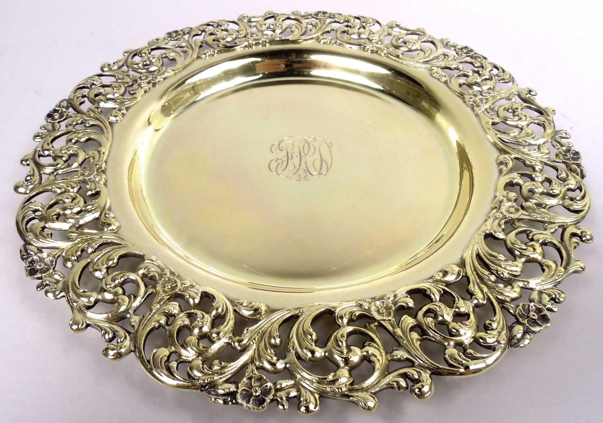 Juego de 10 Platos de Postre de Plata de Ley Dorada Americana Super Fancy Eduardiano en venta