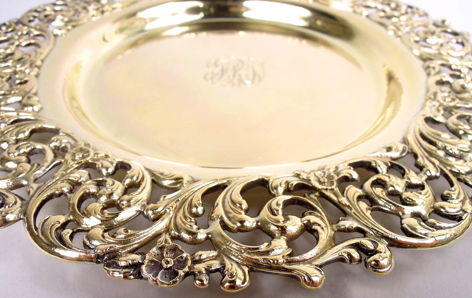 Juego de 10 Platos de Postre de Plata de Ley Dorada Americana Super Fancy Dorado en venta