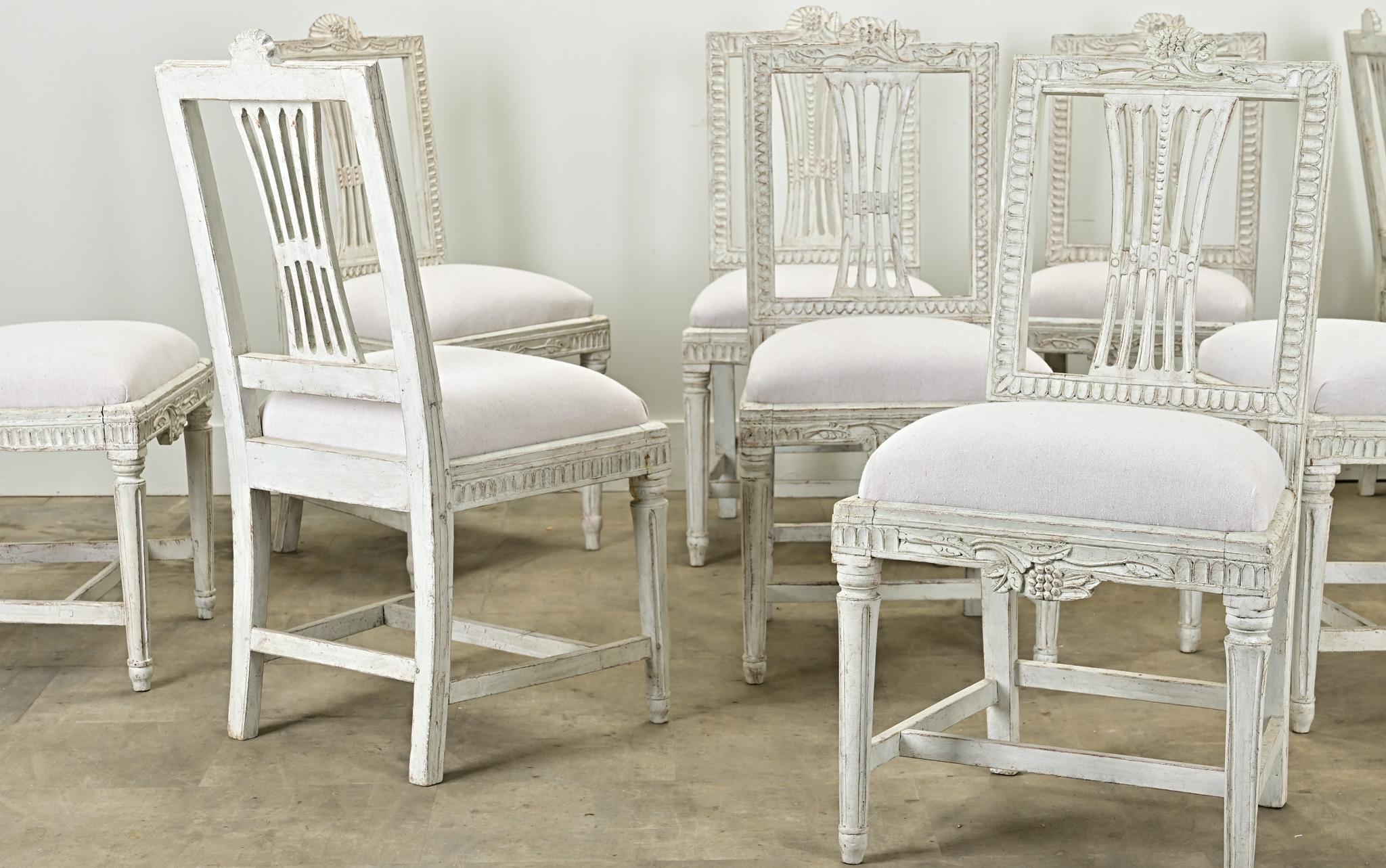 Set of 10 Swedish Gustavian Dining Chairs 3