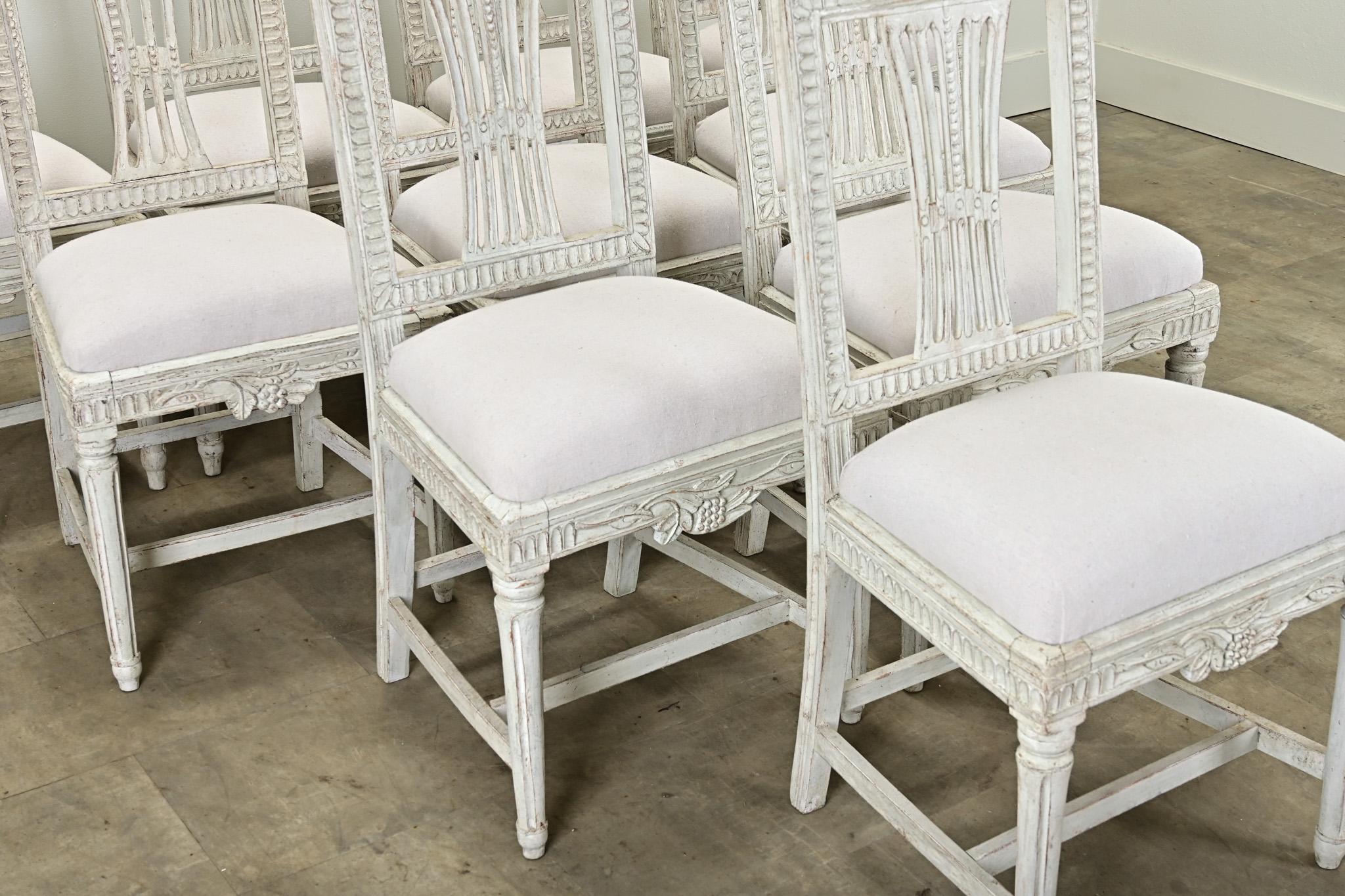 18th Century and Earlier Set of 10 Swedish Gustavian Dining Chairs