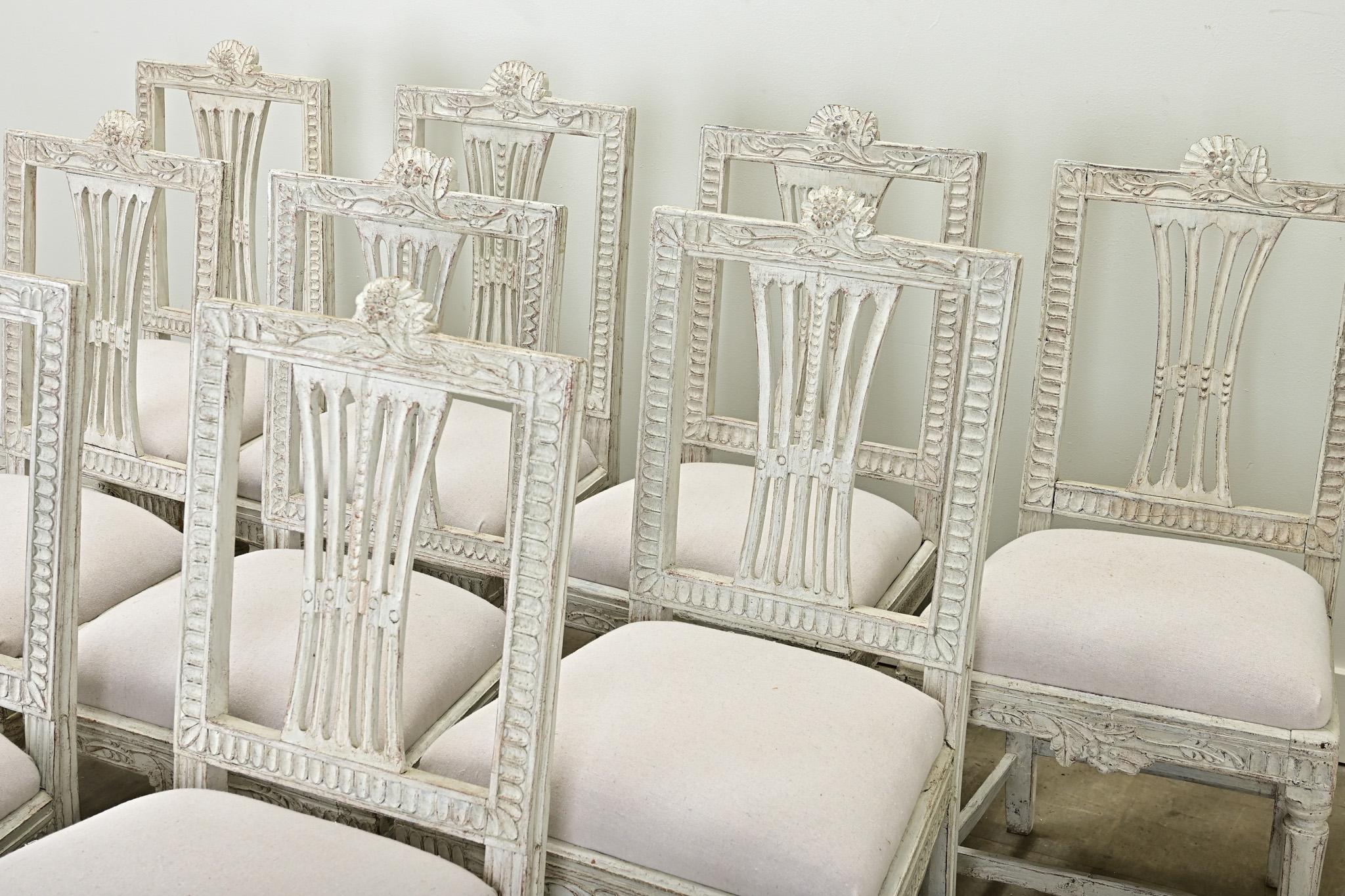 Upholstery Set of 10 Swedish Gustavian Dining Chairs