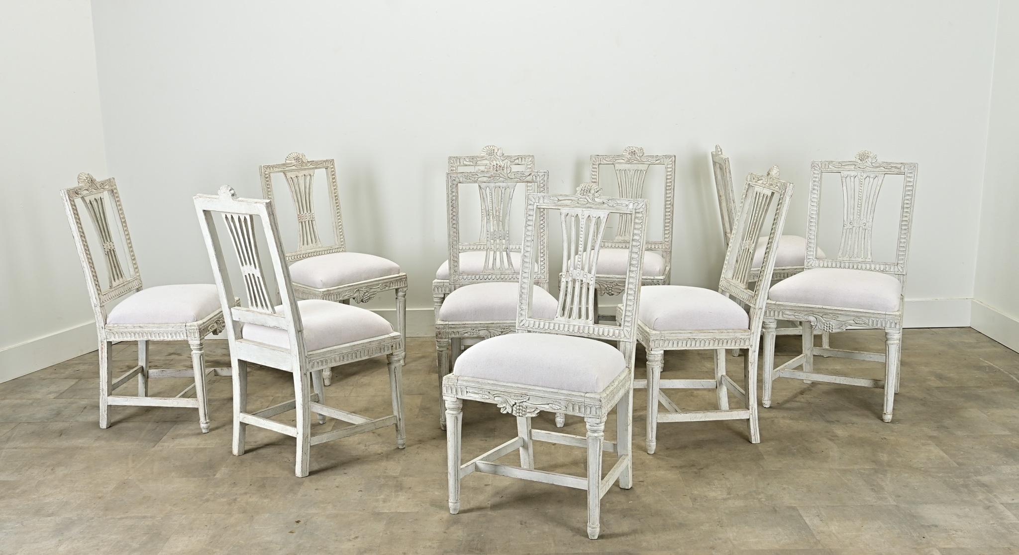 Set of 10 Swedish Gustavian Dining Chairs 1