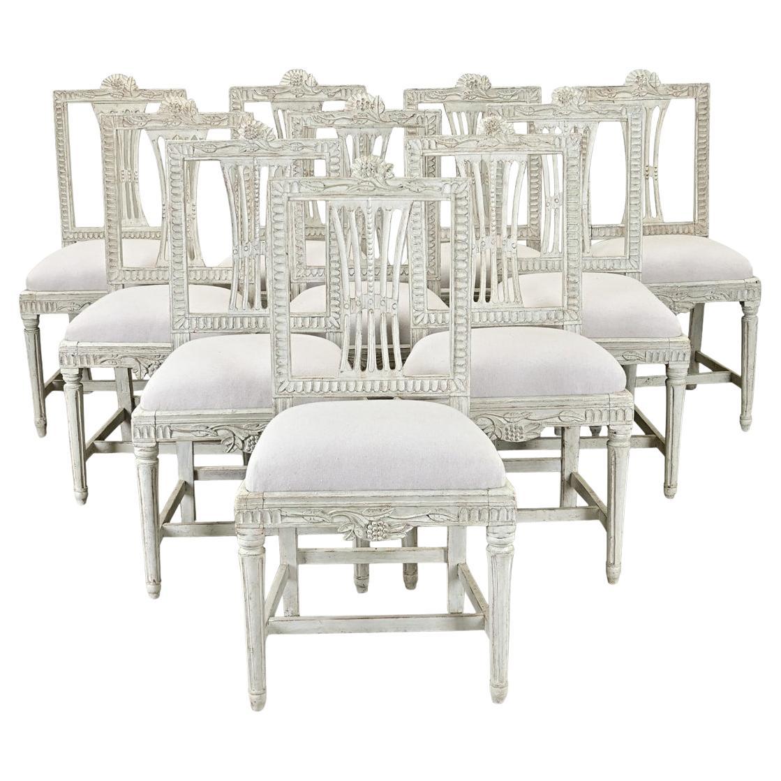 Set of 10 Swedish Gustavian Dining Chairs